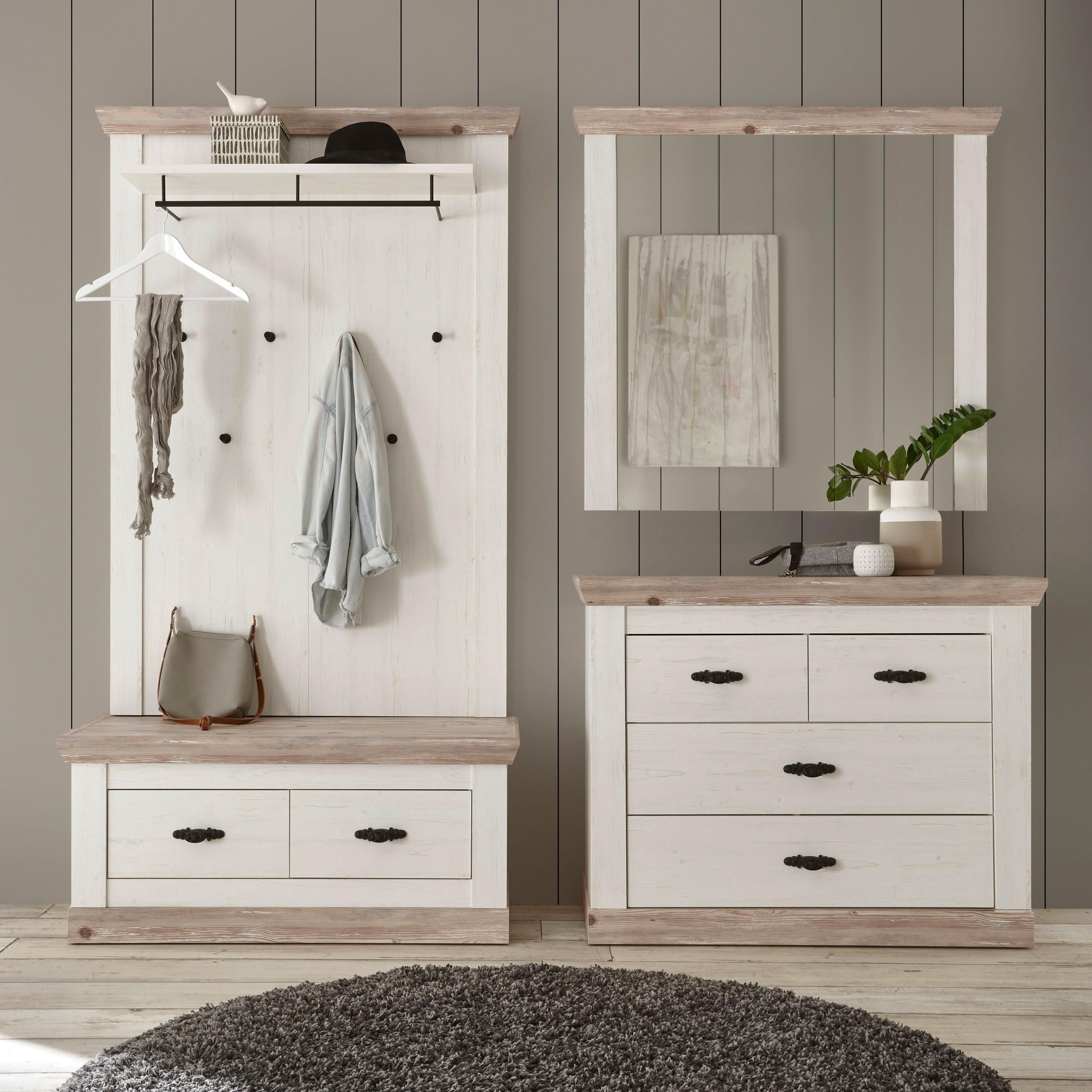 Home affaire Garderoben-Set Florenz, (4-St), bestehend aus 1 Bank, 1 Paneel, 1 Spiegel und 1 Kommode