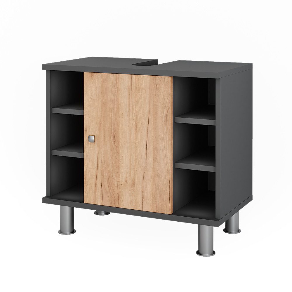 Vicco Waschbeckenunterschrank Fynn, Anthrazit/Goldkraft Eiche, 60 x 54 cm mit 6 Ablage (1-St)