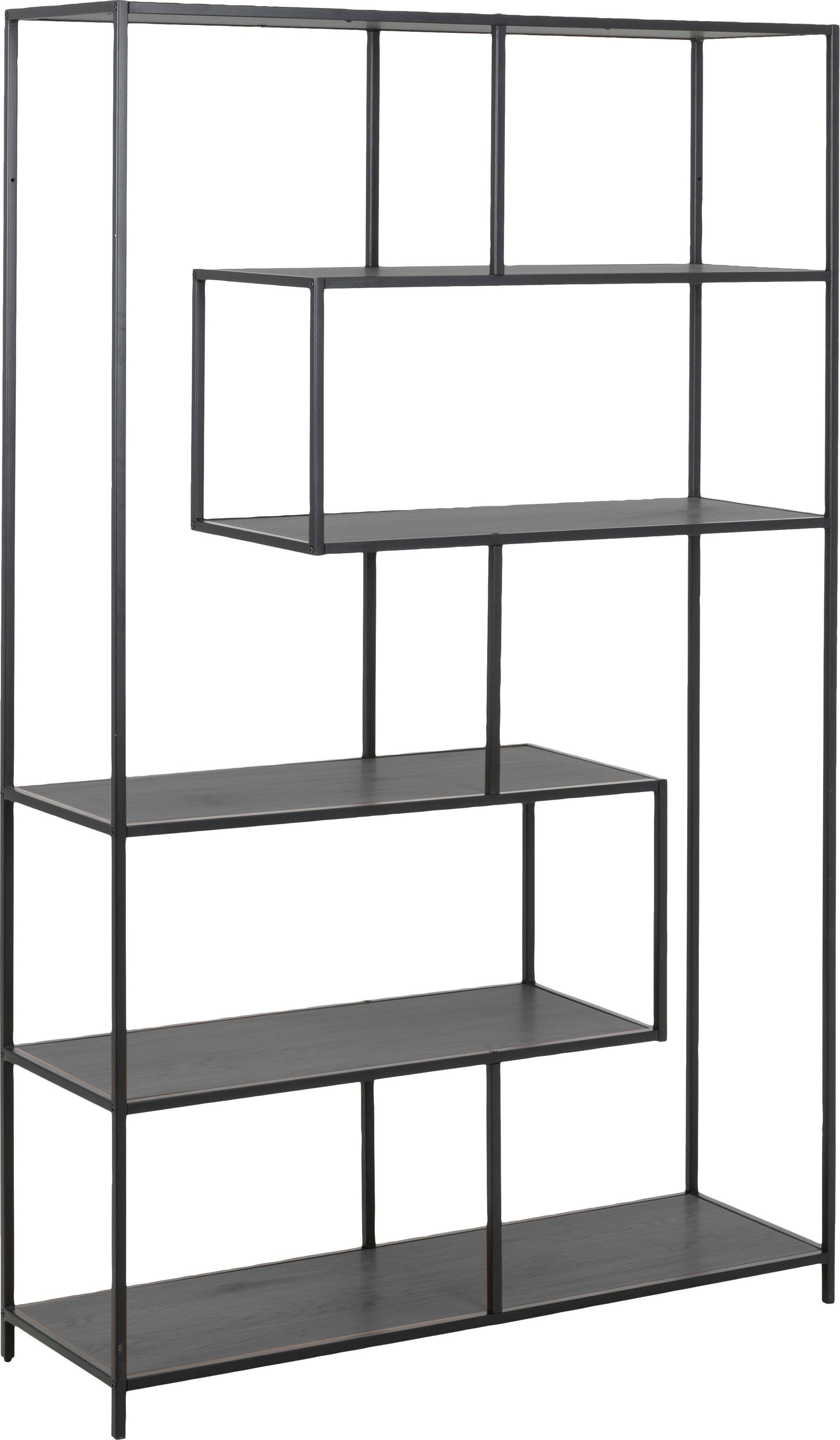 ACTONA GROUP Bücherregal, Metallgestell, modernes Design, 5 Einlegeböden, asymmetrische Details Esche schwarz / matt schwarz | schwarz