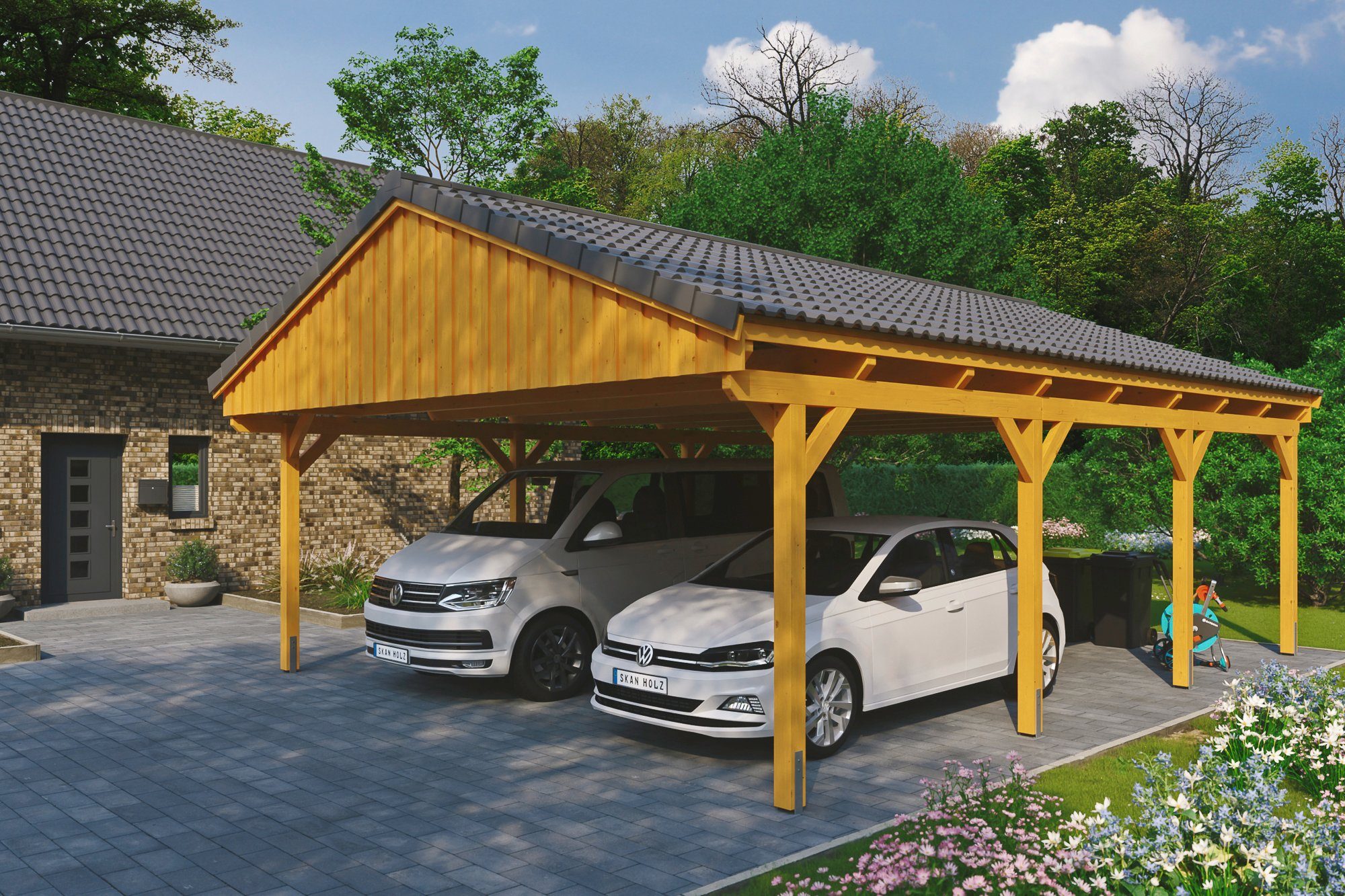 Skanholz Doppelcarport Fichtelberg, BxT: 618x808 cm, 574 cm Einfahrtshöhe, mit Dachlattung | Carports