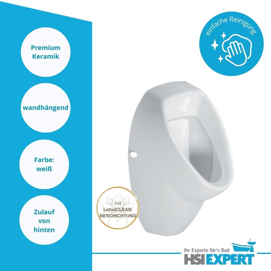 HGMBAD Urinal Urinal Zulauf von hinten Beschichtung und Siphon, Keramik, Wasserspülung, (Komplettset, Wandmontage)