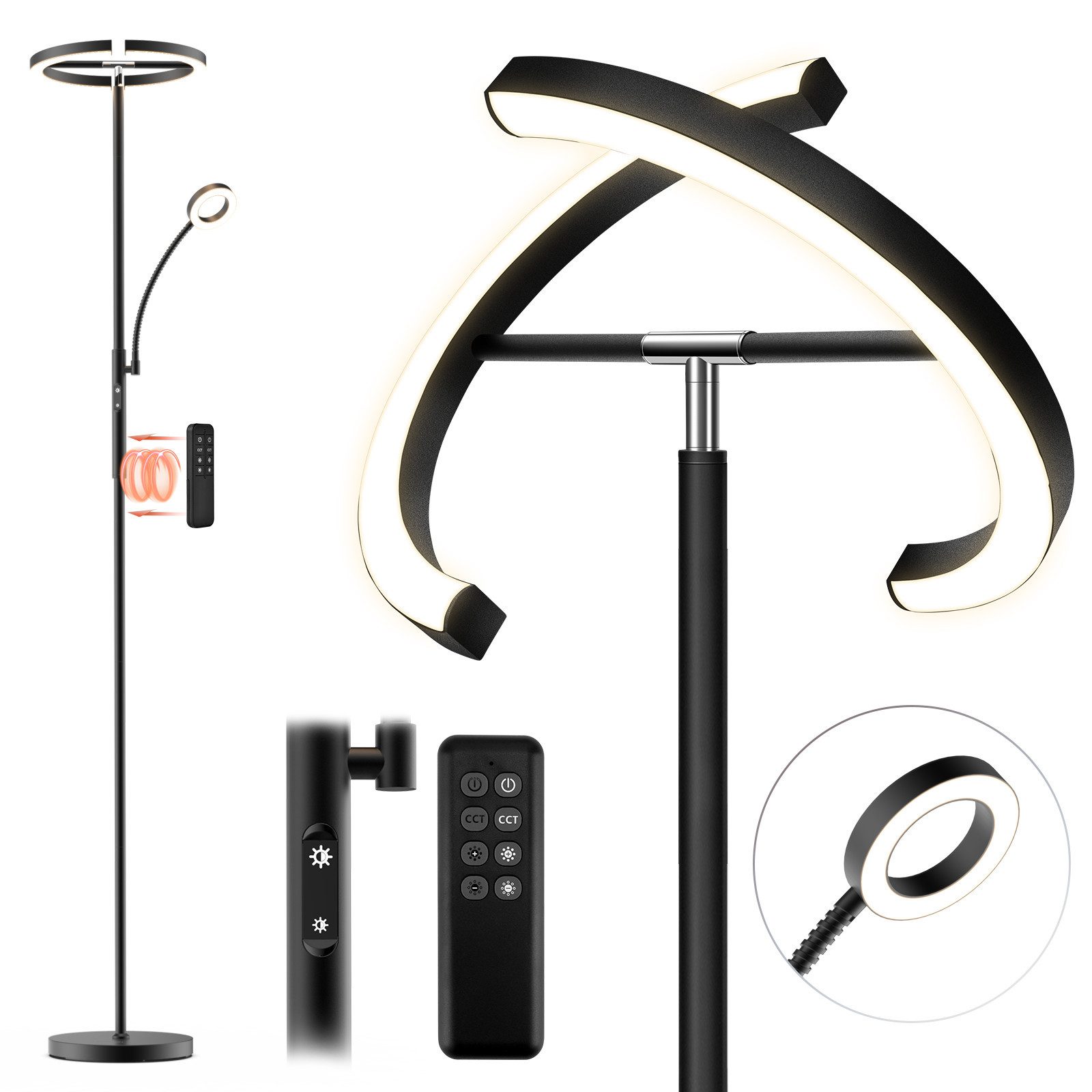 FIMEI Stehlampe 29W, mit Leseleuchte, Fernbedienung & Touch, LED fest integ günstig online kaufen