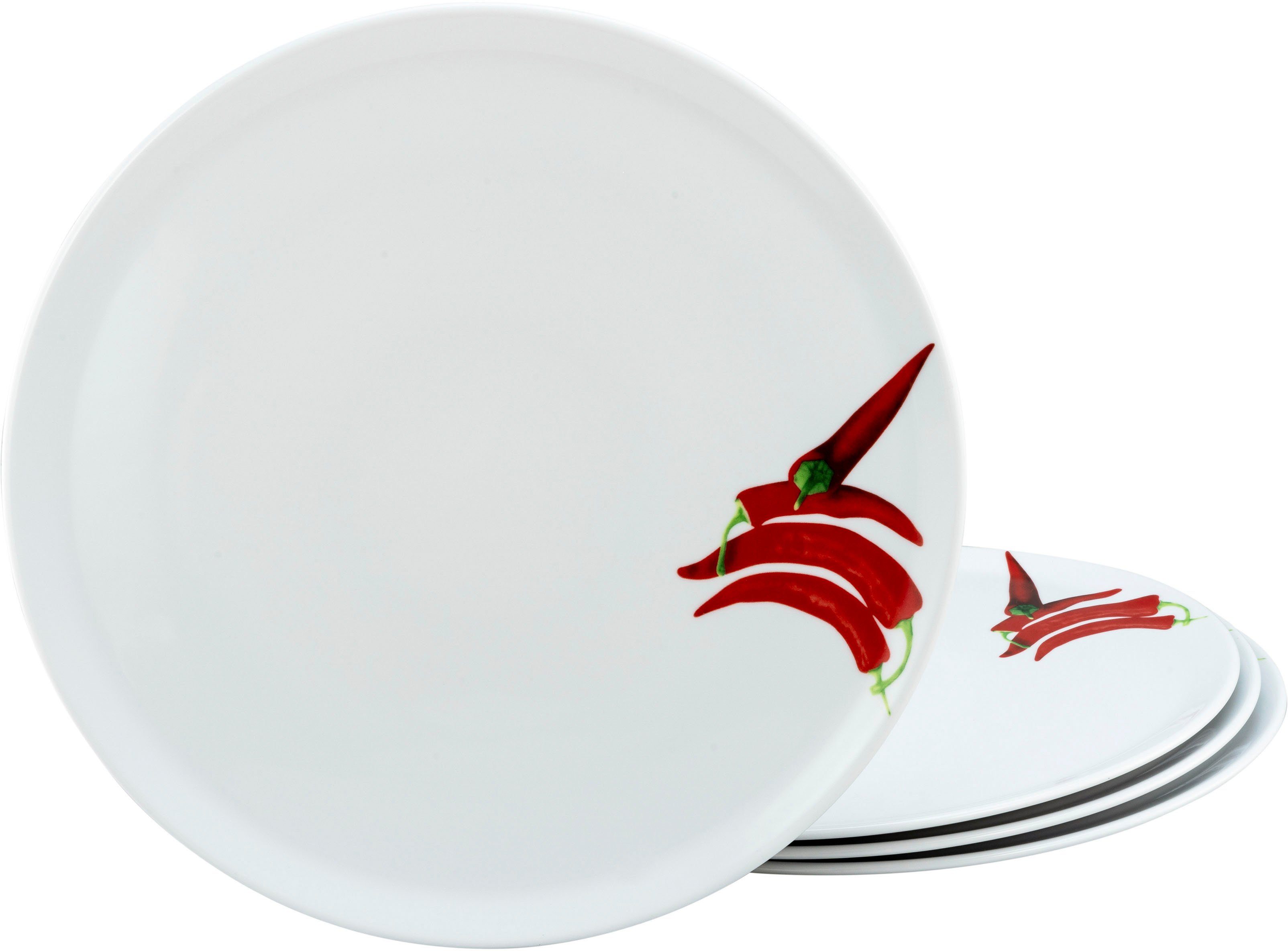 CreaTable Pizzateller Essteller Kräuter, (4 St), Teller Set für 4 Personen, weiß, Porzellan, schwere Qualität
