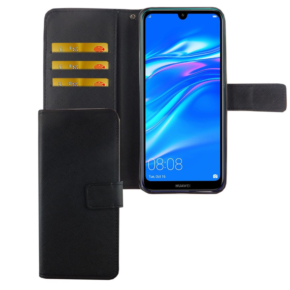 König Design Handyhülle Huawei Y7 (2019), Huawei Y7 (2019) Handyhülle Bookcover Schwarz