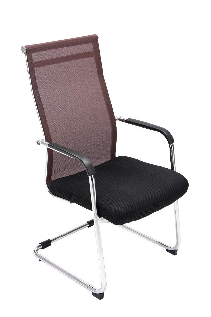 TPFLiving Besucherstuhl Brent mit hochwertig gepolsterter Sitzfläche - Konferenzstuhl (Küchenstuhl - Esszimmerstuhl - Wohnzimmerstuhl), Gestell: Metall chrom - Sitzfläche: Netzbezug braun