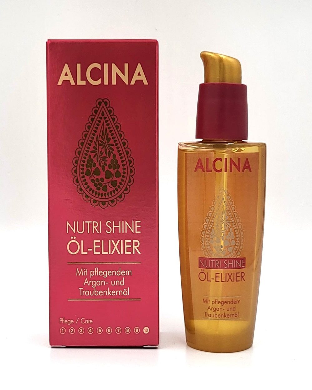 ALCINA Haaröl ALCINA Nutri Shine Öl-Elixier (50 ml) für strapaziertes Haar mit Argan, Packung, Pflegeöl mit Arganöl: Glanz, Geschmeidigkeit und Schutz