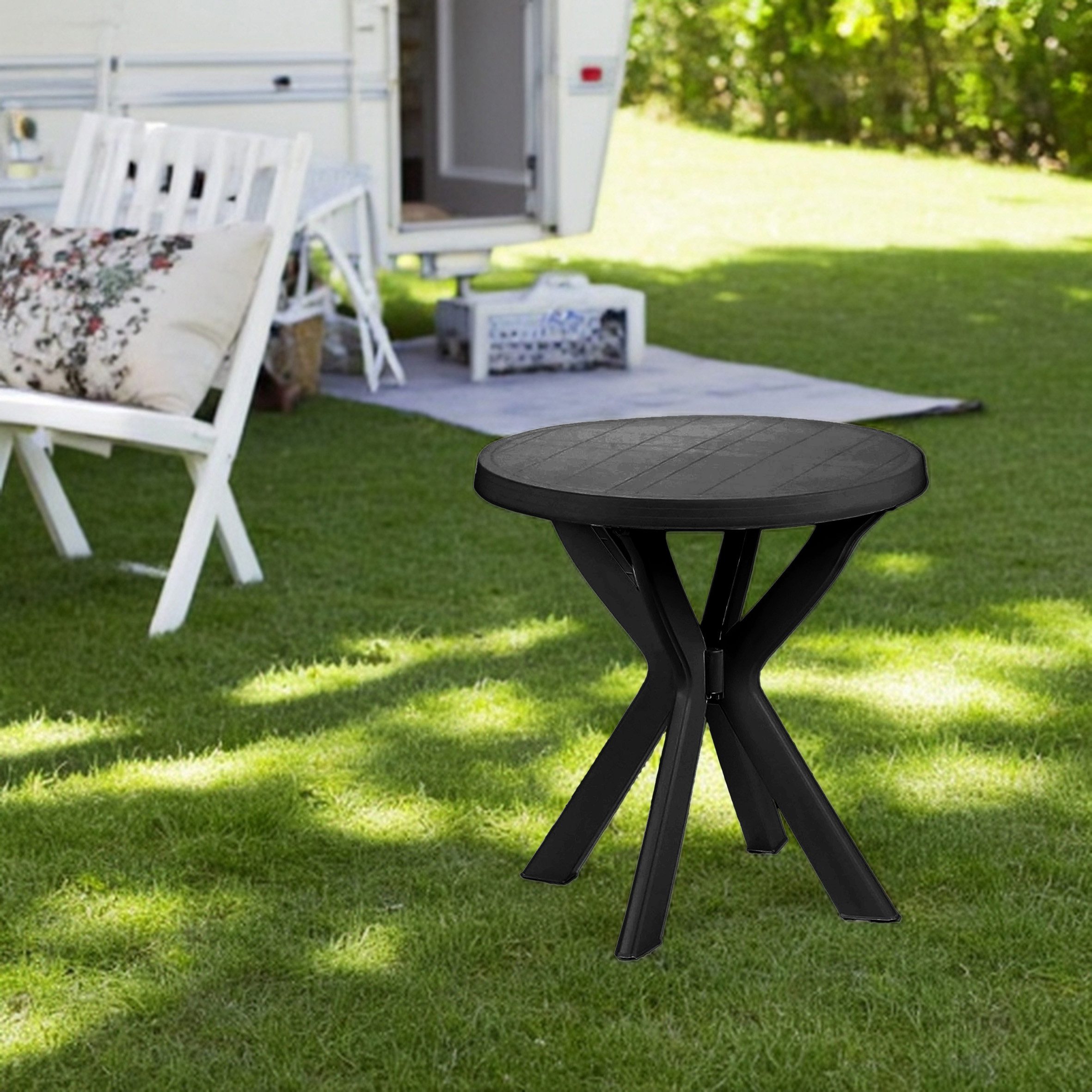 Spetebo Gartentisch Kunststoff Gartentisch rund anthrazit