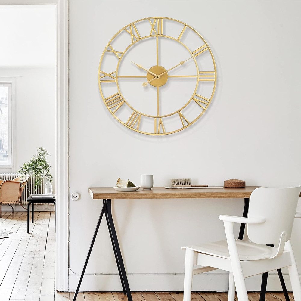 TUWENA Wanduhr Große Wanduhr,40/50cm Ohne TickgeräUsche Römische Ziffer Quarz Wanduhr (Betriebene Wanduhr Einfach Lesen für Zuhause Schlafzimmer Büro Schule) – Bild 5 von 5