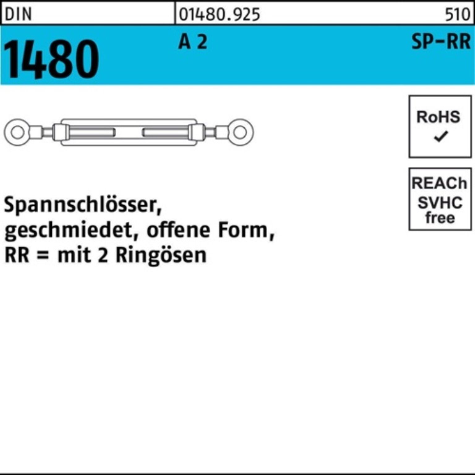 Spannschlossmutter Pack 2 1 Reyher offen SP-RR Spannschloss M8 100er DIN 1480 A 2Ringösen