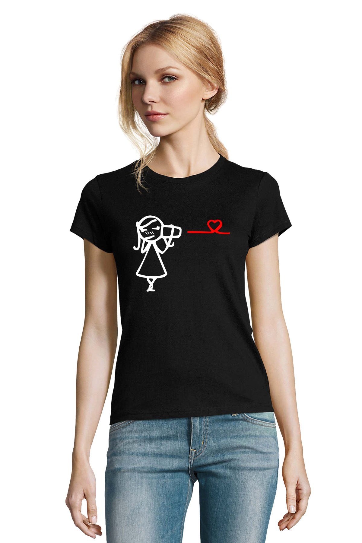 Blondie & Brownie T-Shirt Hearing Pärchen Hochzeit Partner Love Damen the Valentin Shirt BFF Schwarz Friends