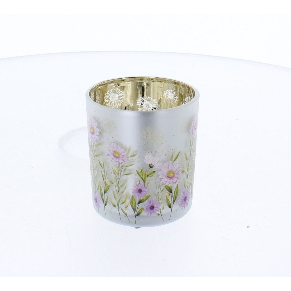 Trockenblume Teelichthalter Blumen gold/lila- ca. 7 x 8 cm, MICA