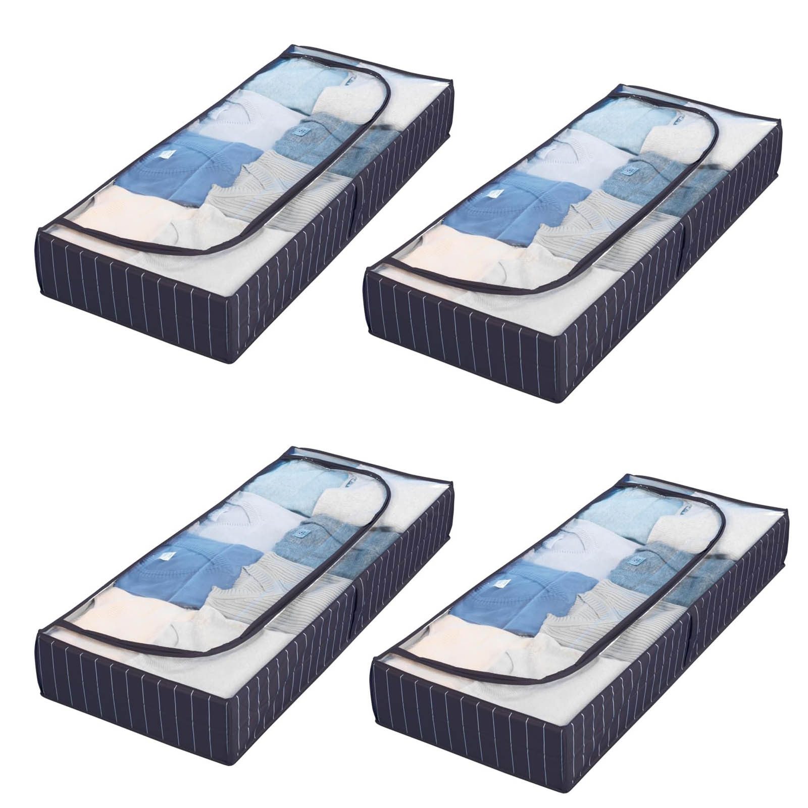 WENKO Unterbettkommode Unterbett-Aufbewahrungstasche Kommode Aufbewahrung (4 St), mit Sichtfenster Blau 105 x 15 x 45 cm