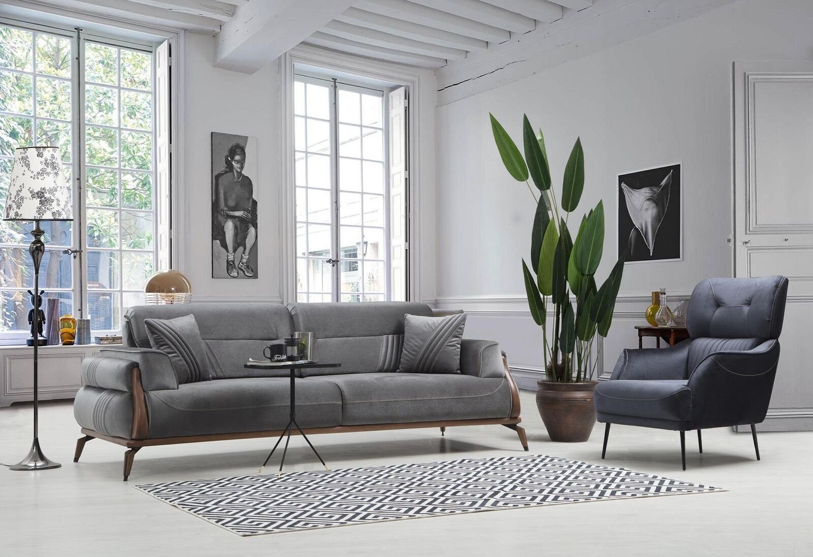 Wohnzimmer Luxus Sofa, Designer Wohnzimmer-Set Dreisitzer Made Set Sessel), 2x Sofas (3-St., in Europa JVmoebel Polstersofas Sessel, 2x