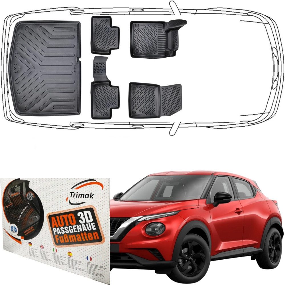 Trimak Auto-Fußmatte Oder Kofferraumwanne Oder Set für Nissan Juke, Nissan Juke 2. Gen. ab 2019 Gummimatten Auto & Kofferraummatte Untere