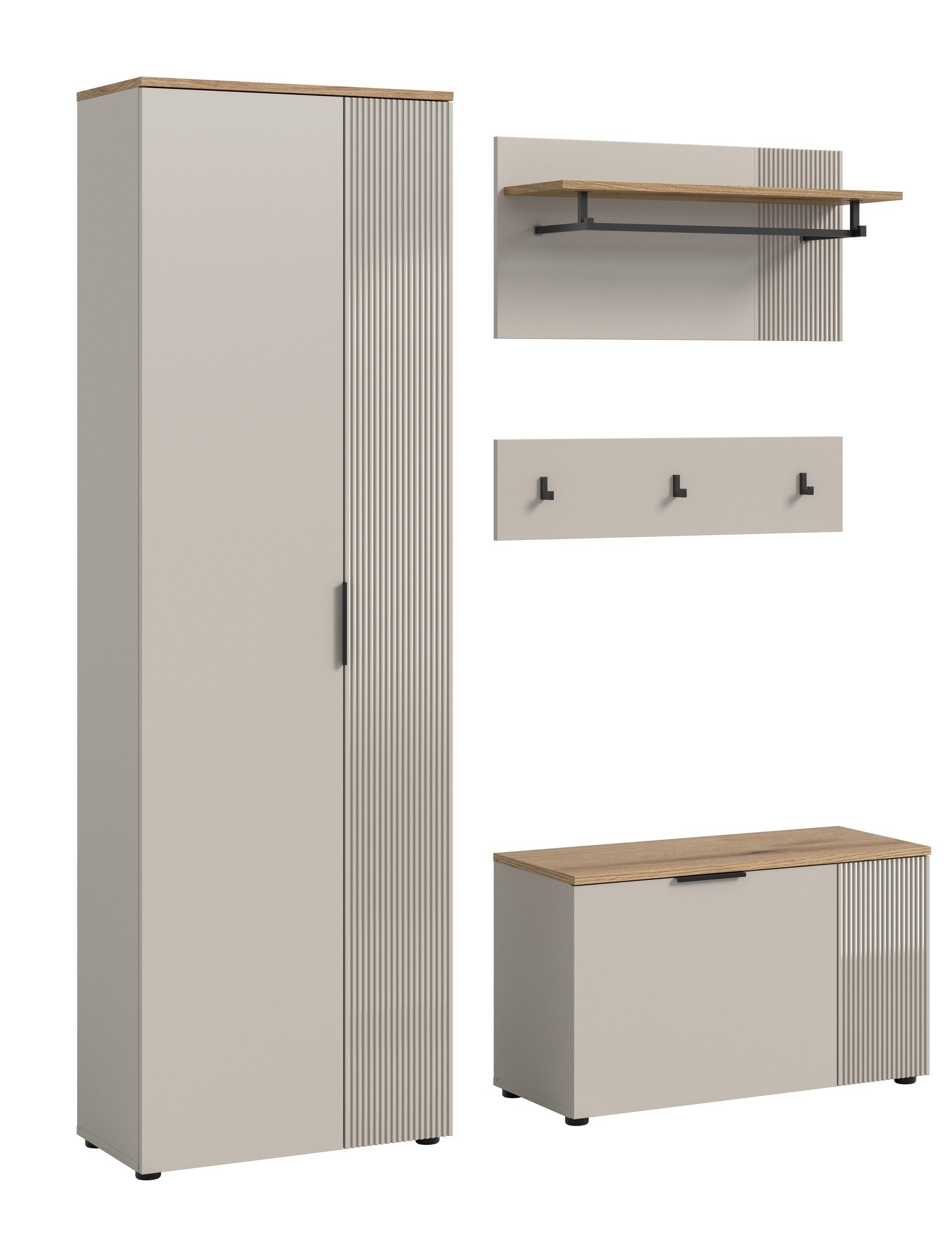 freiraum Garderoben-Set Slide, in Evoke Oak - 155x190x36cm (BxHxT)