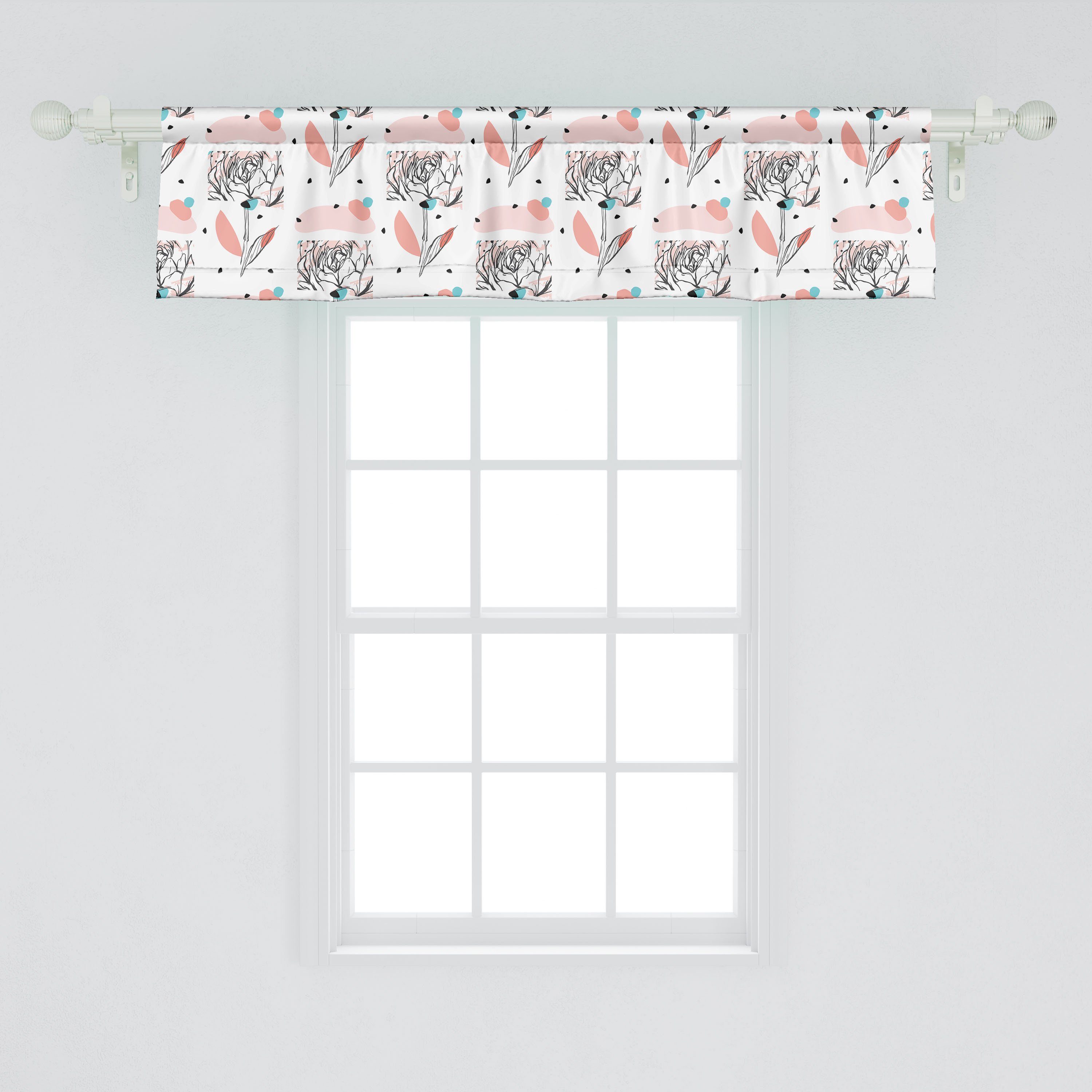 Moderne Schlafzimmer mit Microfaser, Küche Scheibengardine Vorhang für Volant Peony Abakuhaus, Doodle Dekor Stangentasche, Blume