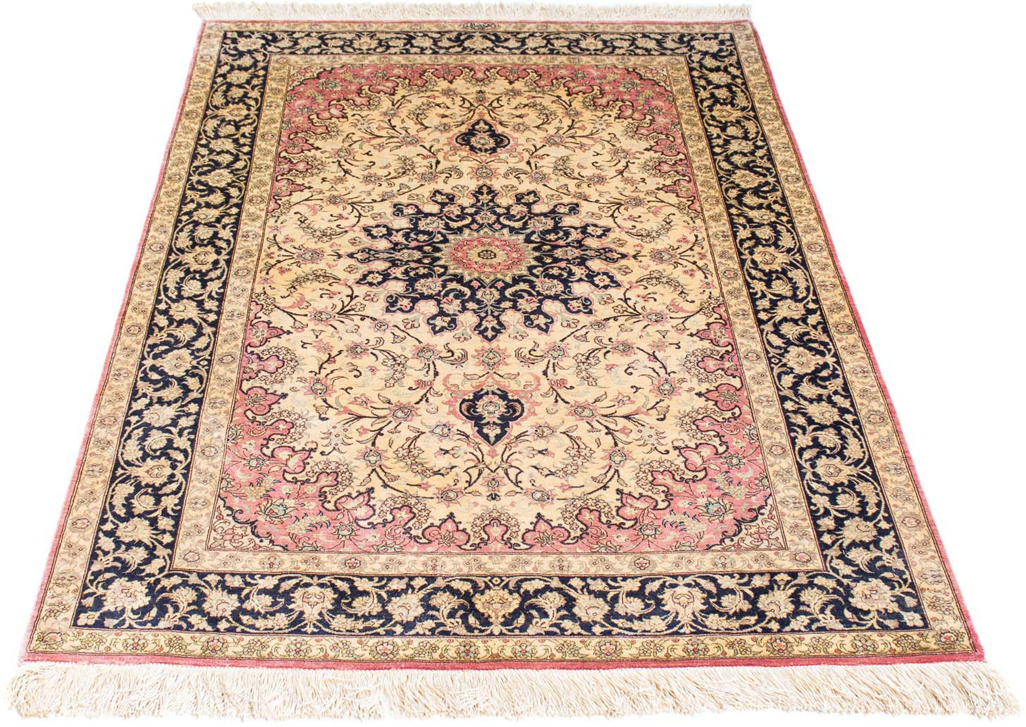 Orientteppich Perser - Ghom - 151 x 98 cm - beige, morgenland, rechteckig, Höhe: 10 mm, Wohnzimmer, Handgeknüpft, Einzelstück mit Zertifikat