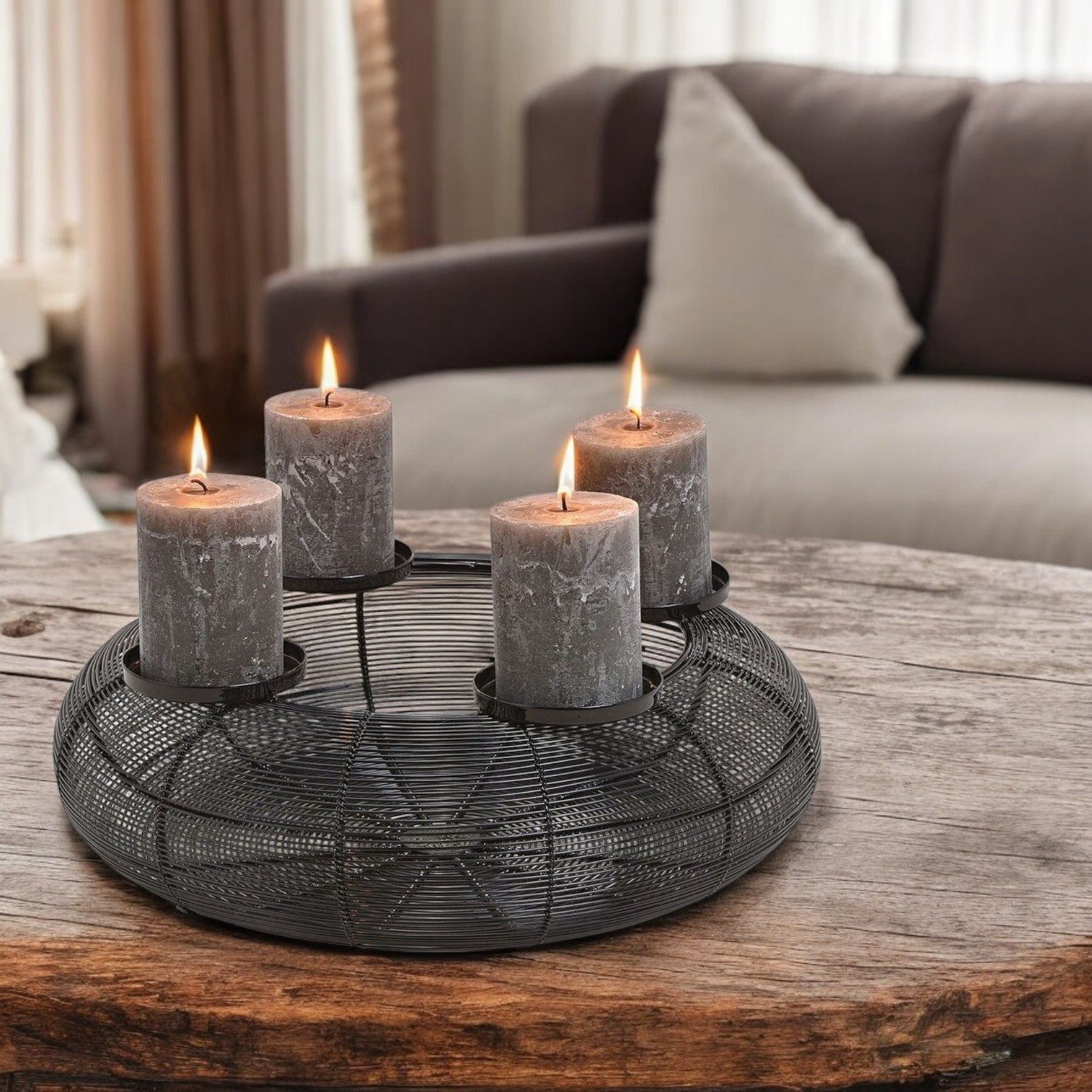 Macosa Home Adventskranz Silber Gold od. Schwarz Metall 38 cm modern, Elegantes Adventsgesteck 4 Kerzenhalter Tisch-Dekoration