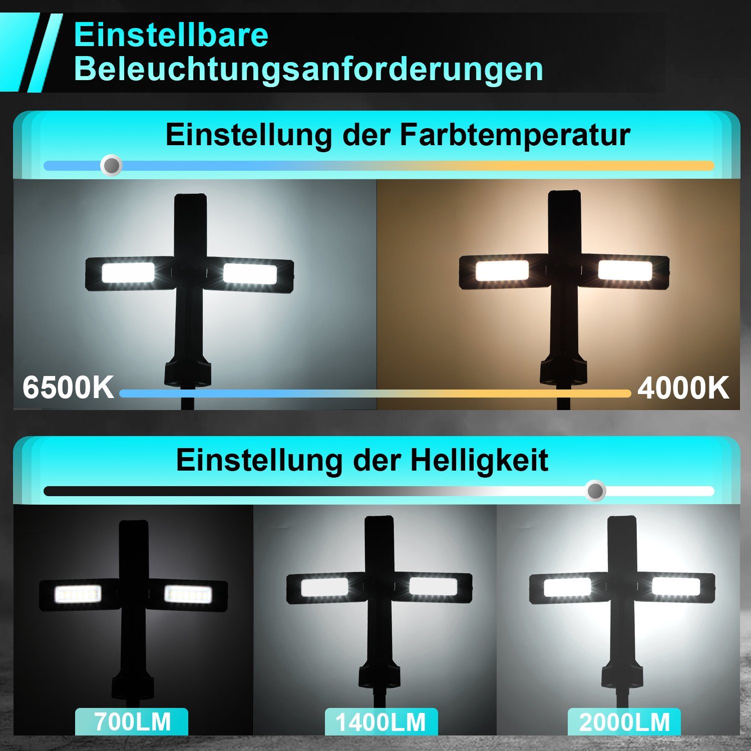 Stativ Fluter Beleuchtung Baustrahler mit LED Ständer Akku Gimisgu abnehmbarem Baustrahler