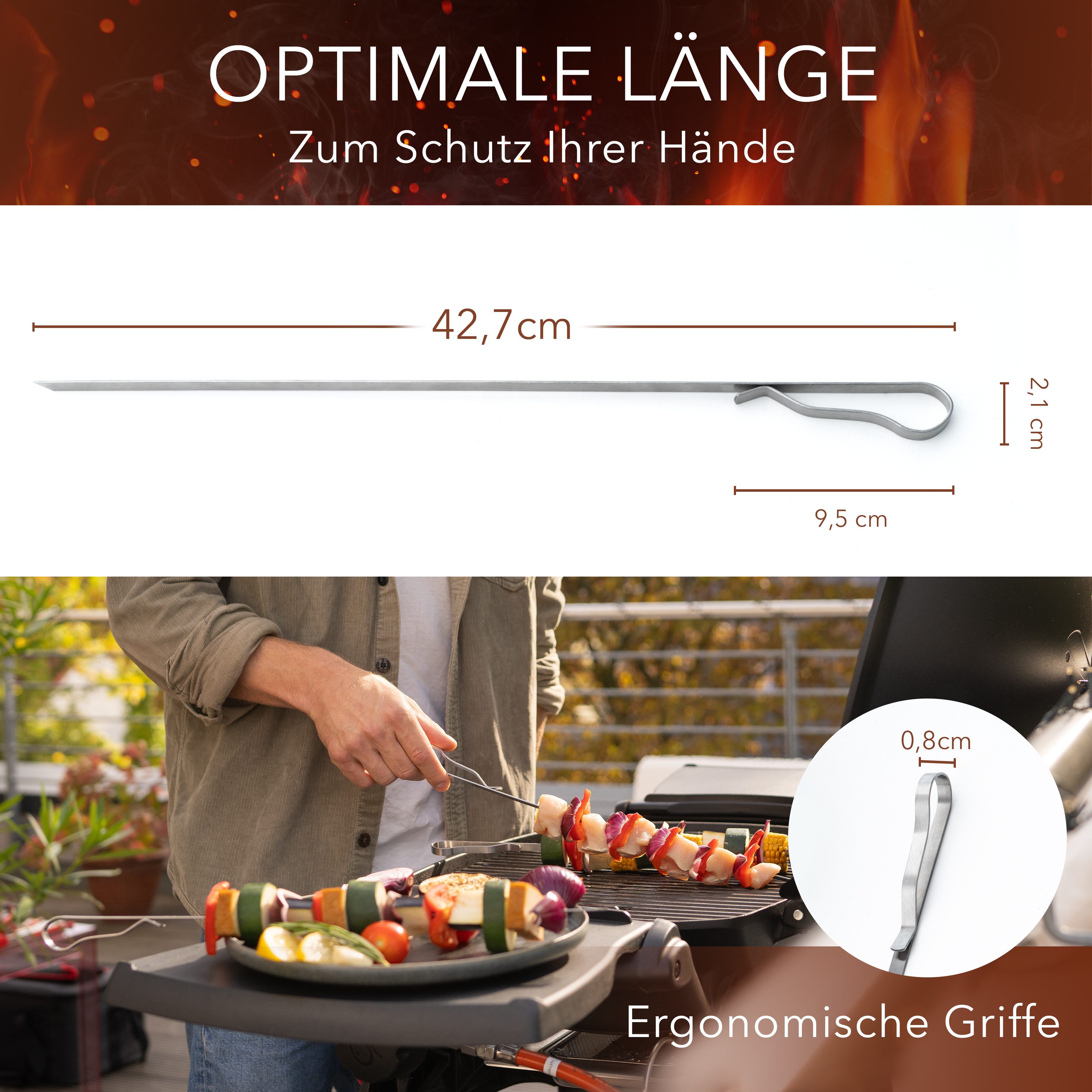 AVANA Grillspieß lange Spieße aus Edelstahl wiederverwendbar Grill 43cm Fleischspieße (10-St), für Fleisch & Gemüse