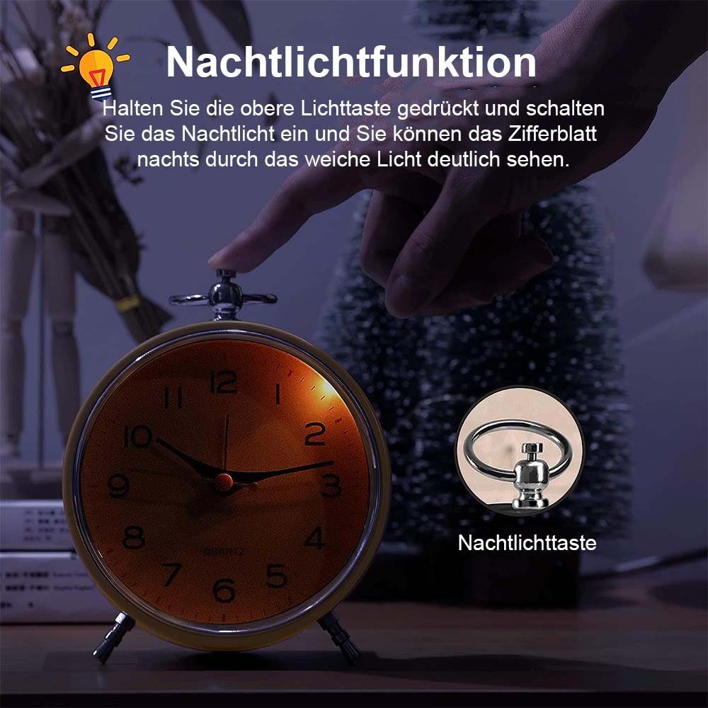 TUABUR Wecker Tickfreier analoger orange Reisen leuchtender für Schlummerfunktion Zuhause Wecker und Wecker
