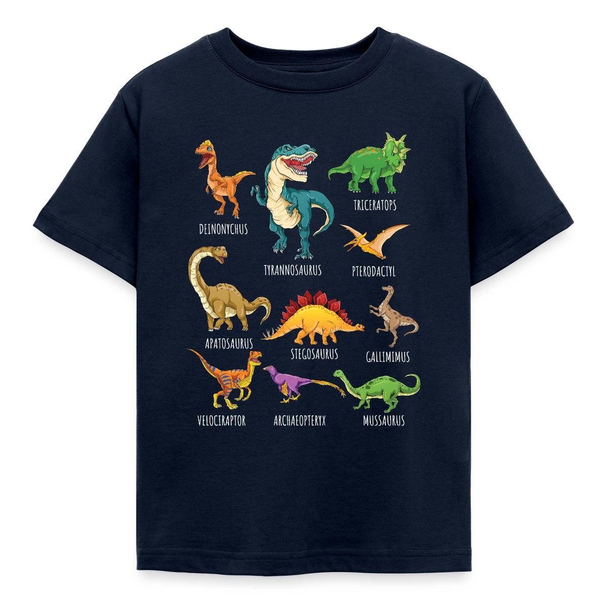 Spreadshirt T-Shirt Dinosaurier Arten Übersicht Dino T-Rex Comic Kinder T-Shirt (1-tlg) Fällt klein aus. Wir empfehlen, eine Größe größer zu bestellen.