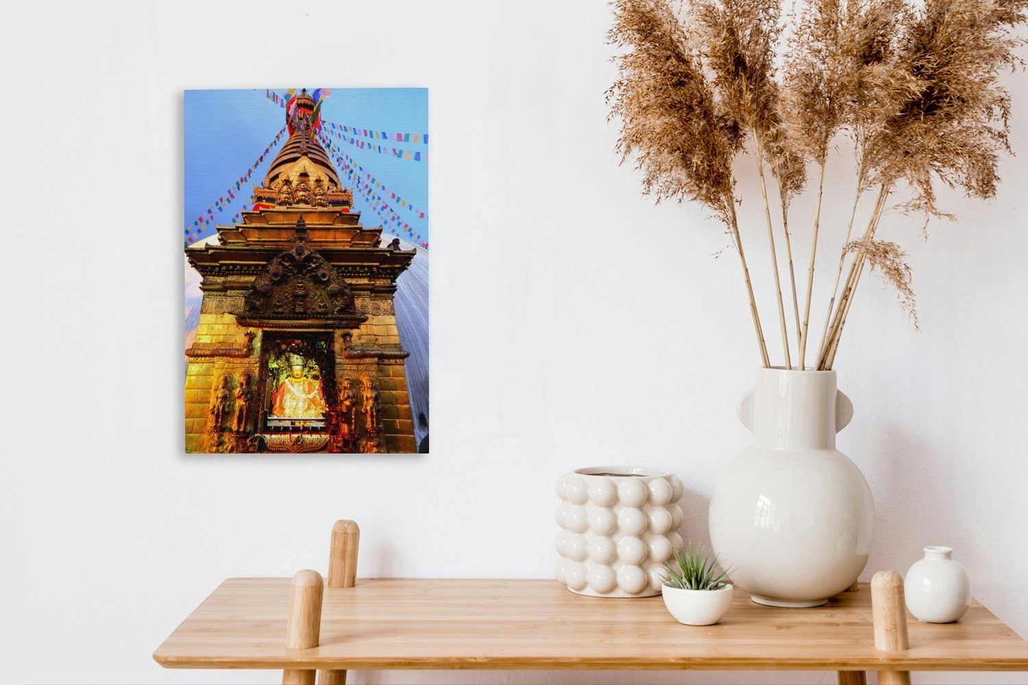 Leinwandbild inkl. Gemälde, St), fertig (1 OneMillionCanvasses® im Zackenaufhänger, asiatischen Swayambhunath-Tempel Schatzkammer bespannt Eine 20x30 Nepal, cm Leinwandbild im