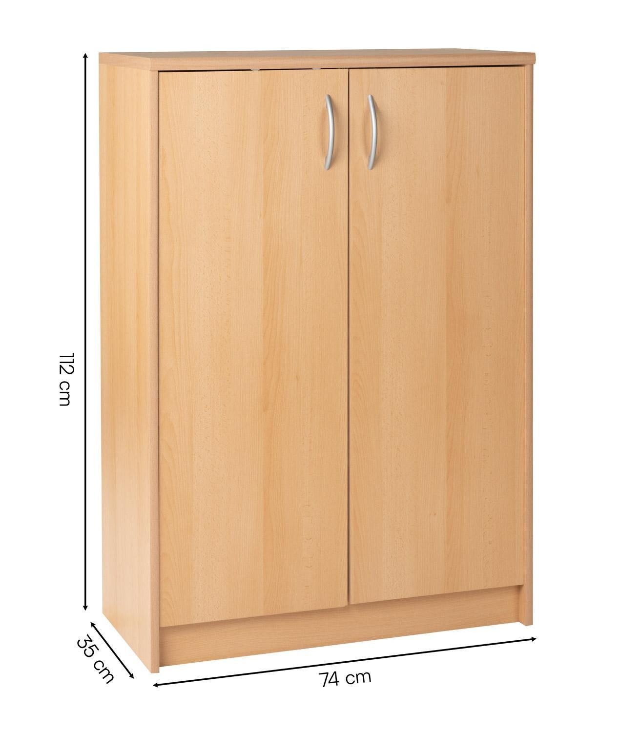 Kommode OPTIMUS, Braun, B 74 cm, H 112 cm (1 St), Buchedekor, 2 Türen, 3 Einlegeböden