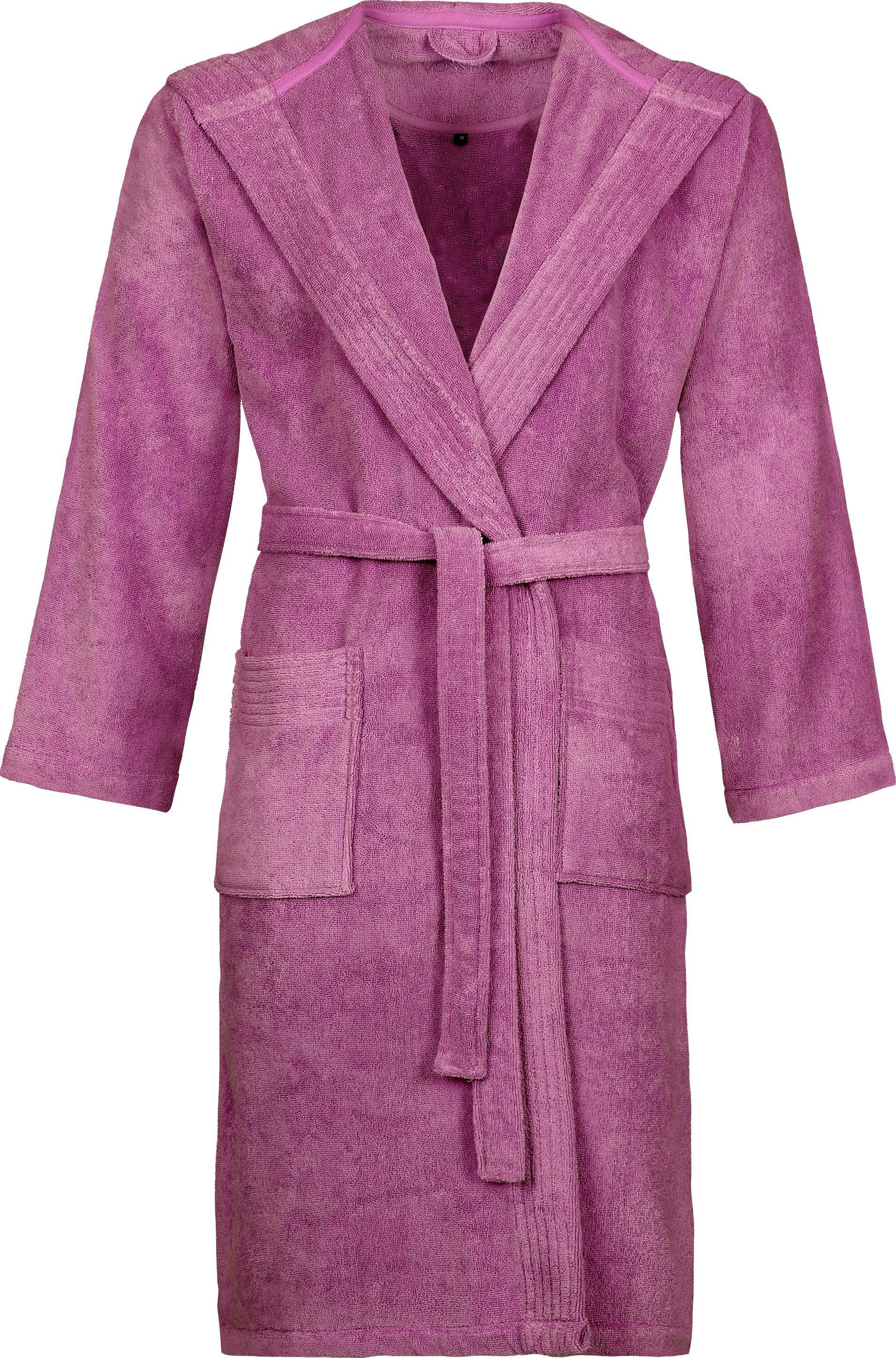 Vossen Unisex-Bademantel Vegan Life, ideal für Sauna & Spa, Hotelbademantel, Morgenmantel, Langform, Webfrottier, Kapuze, Gürtel, für Damen & Herren, mit Kapuze, VEGAN