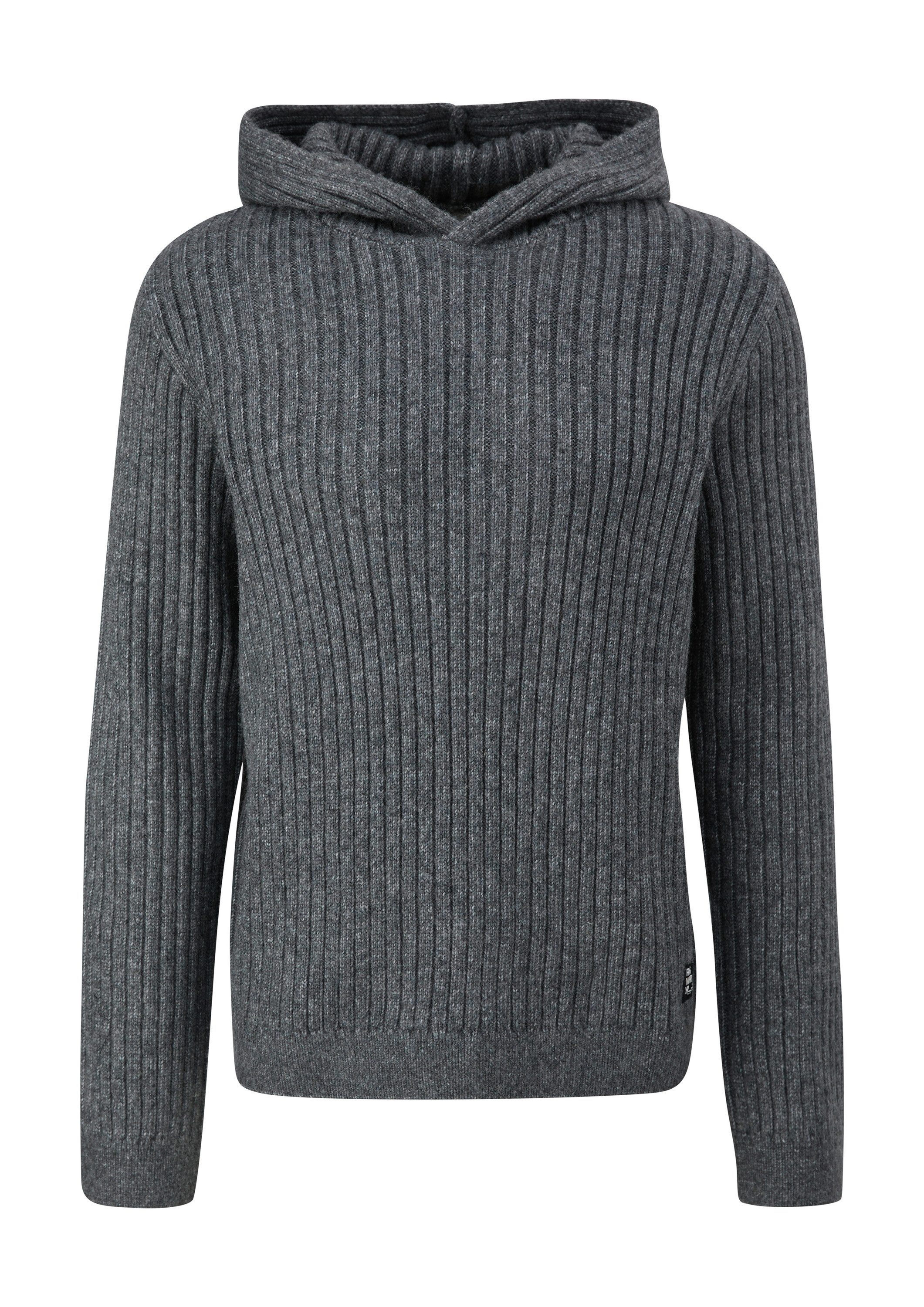 QS Longpullover Strickpullover Strick-Hoodie mit Rippstruktur günstig online kaufen