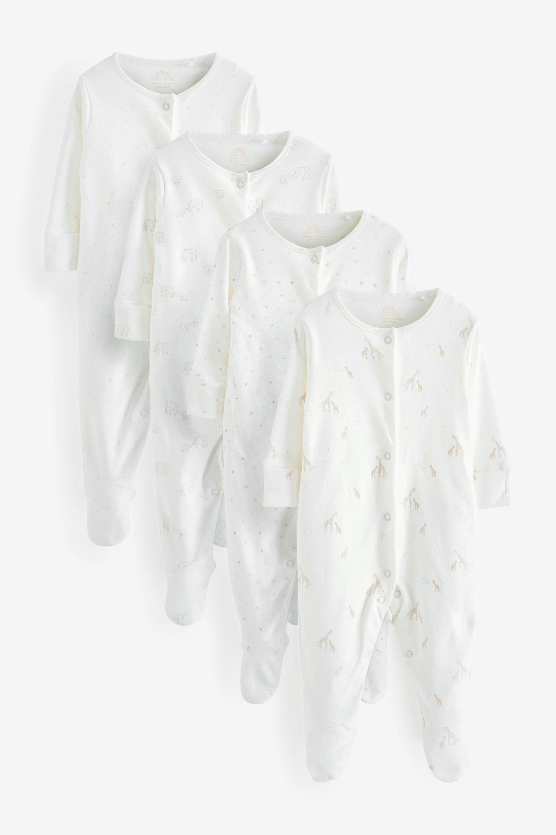 Next Schlafoverall Bedruckte Baby-Schlafanzüge im 4er-Pack (4-tlg) Delicate White Animal