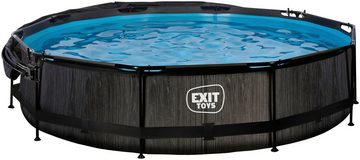 EXIT Framepool Black Wood Pool ø360x76cm, mit Filterpumpe und Sonnensegel - schwarz