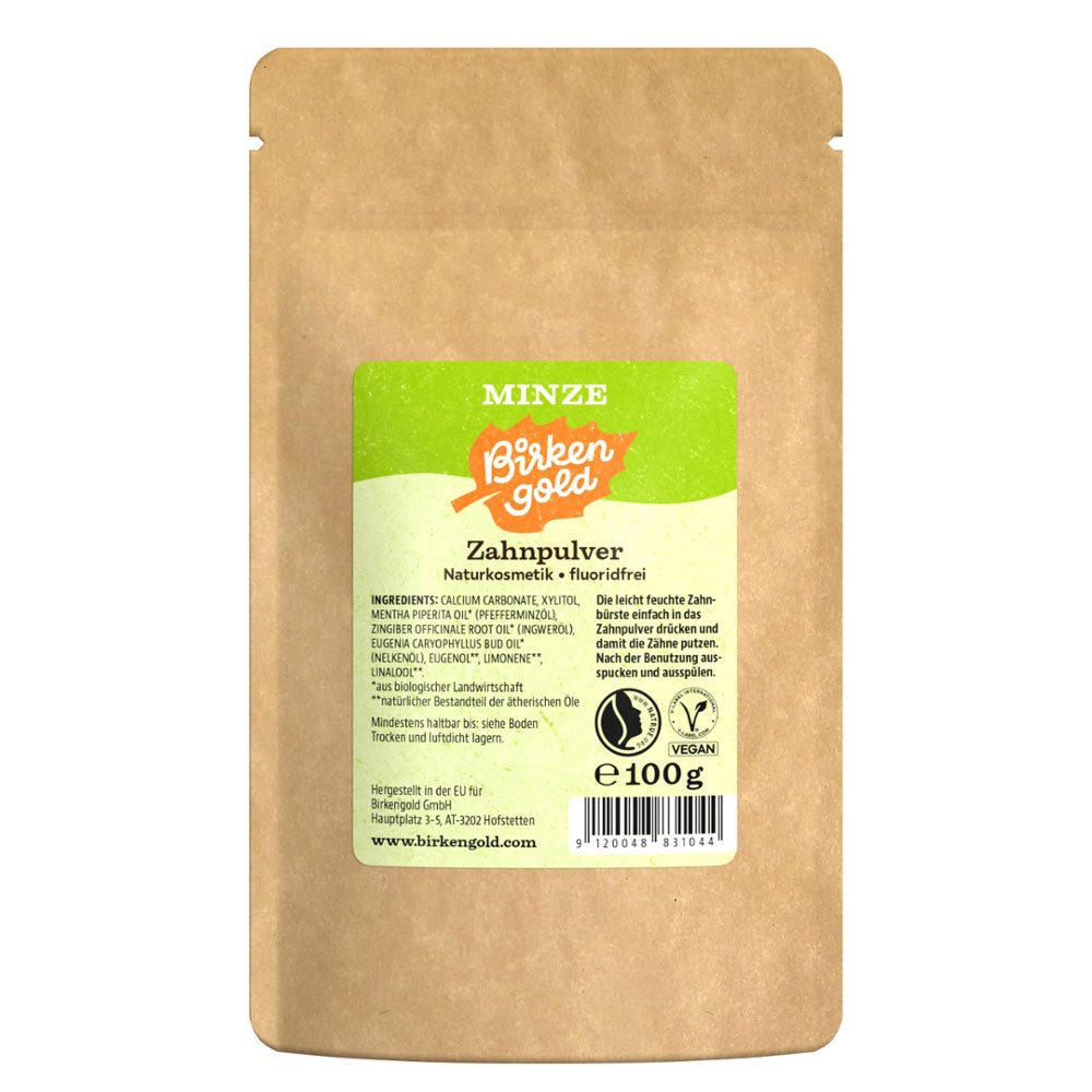 Birkengold Zahnpasta Zahnpulver Minze Nachfüllbeutel, Gold, 100 g