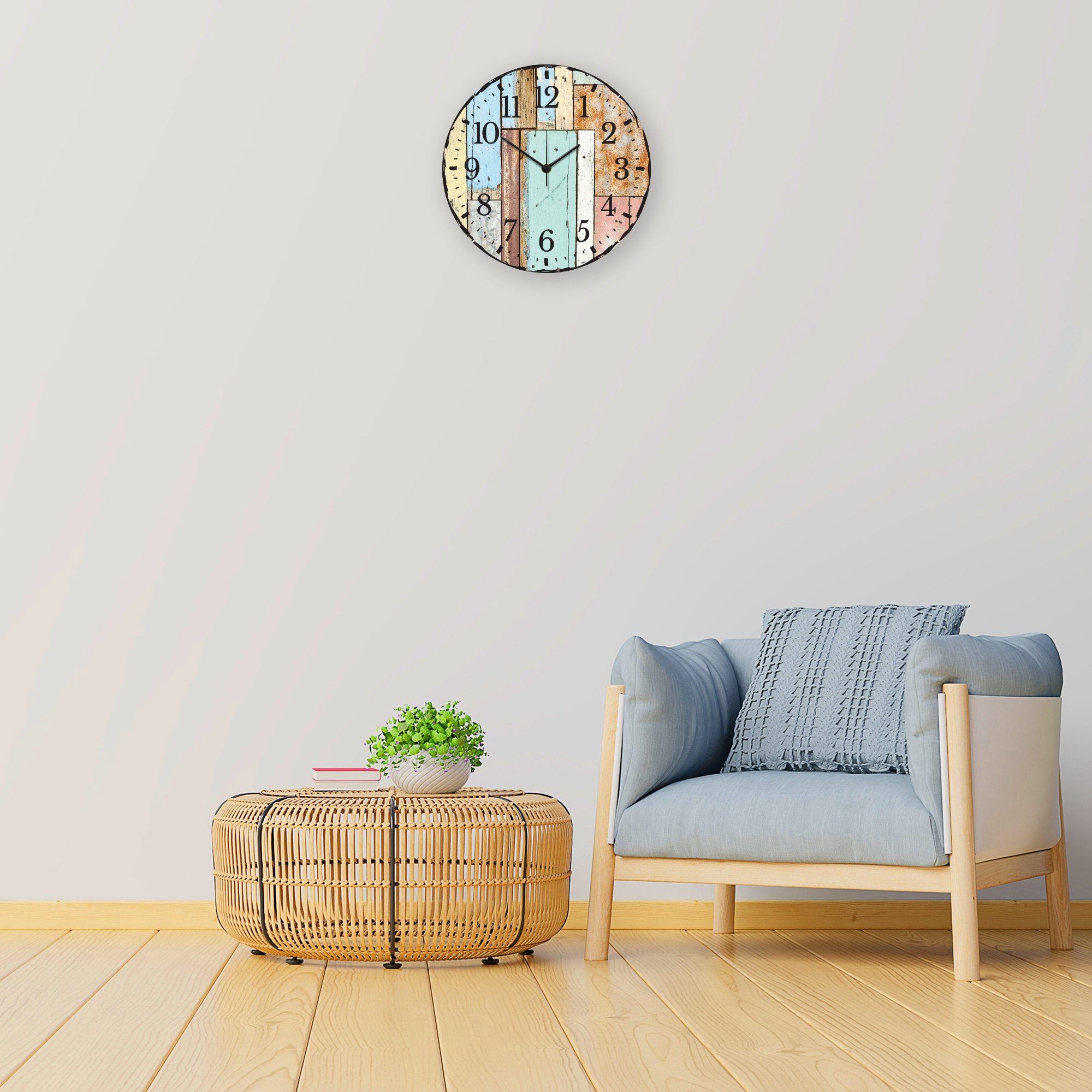 GRAVURZEILE Wanduhr GRAVURZEILE Wanduhr aus Holz Luv Vintage Design - Geräuscharm
