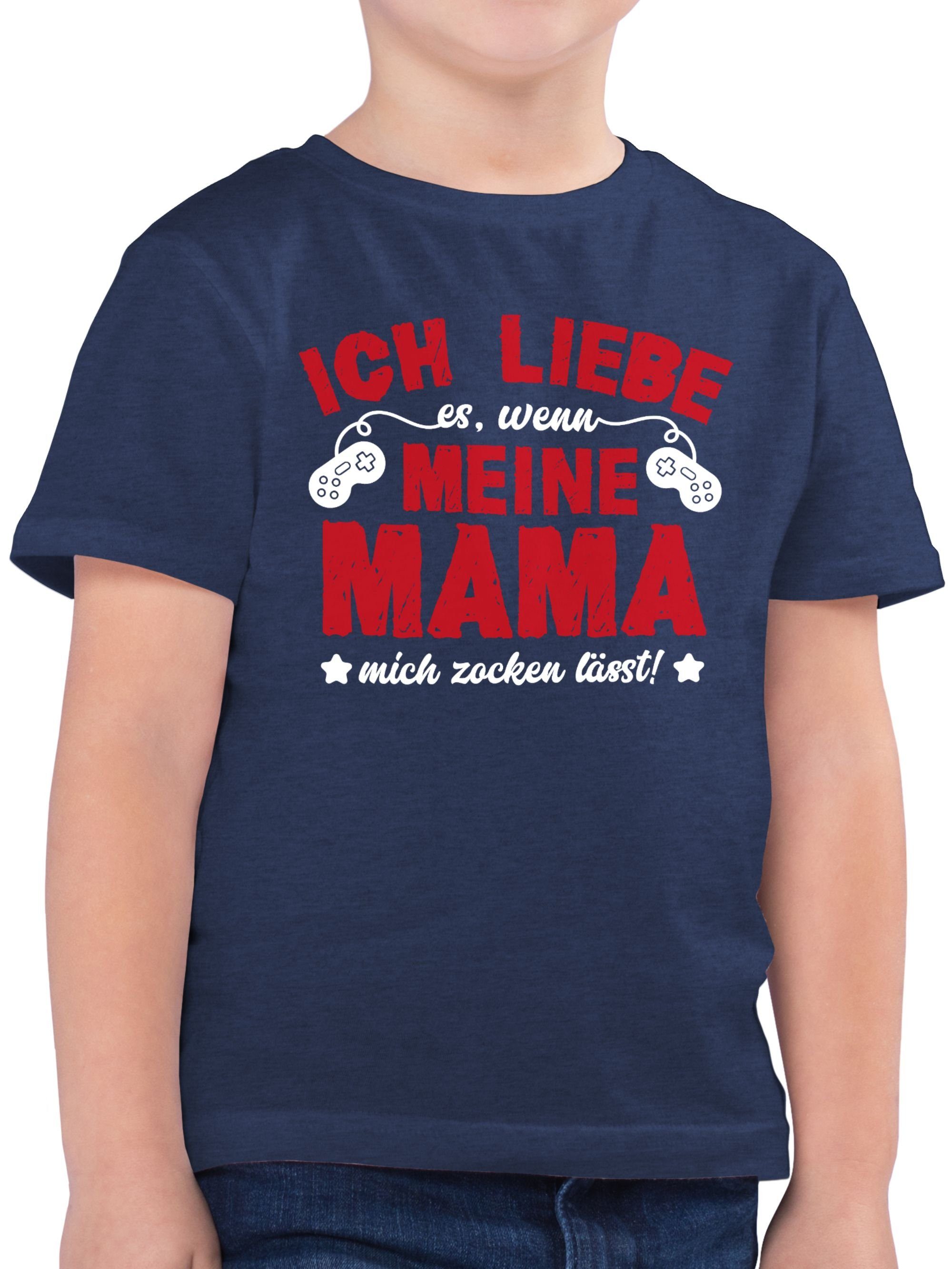 Ich T-Shirt Meliert weiß/rot Statement Shirtracer Sprüche 2 liebe Kinder Mama Dunkelblau - meine