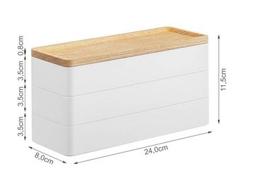 Yamazaki Aufbewahrungsbox "Rin" Aufbewahrungsdose 3-tlg. mit Deckel aus Holz 24x11cm, rechteckig, Kunststoffkorpus in weiß matt