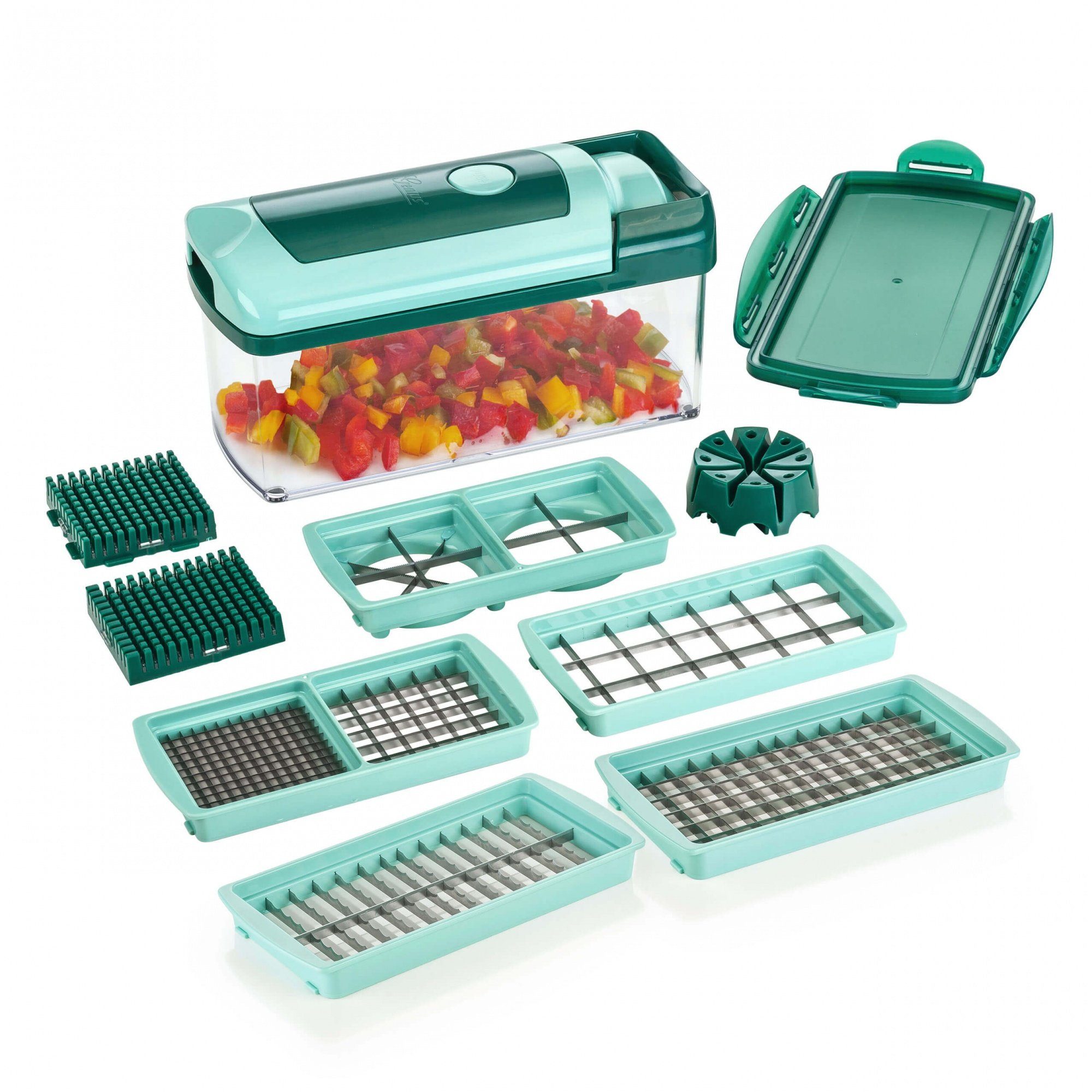 Genius Gemüseschneider Nicer Dicer Fusion, Set 12-tlg., mit mehr Messereinsätzen, mintgrün