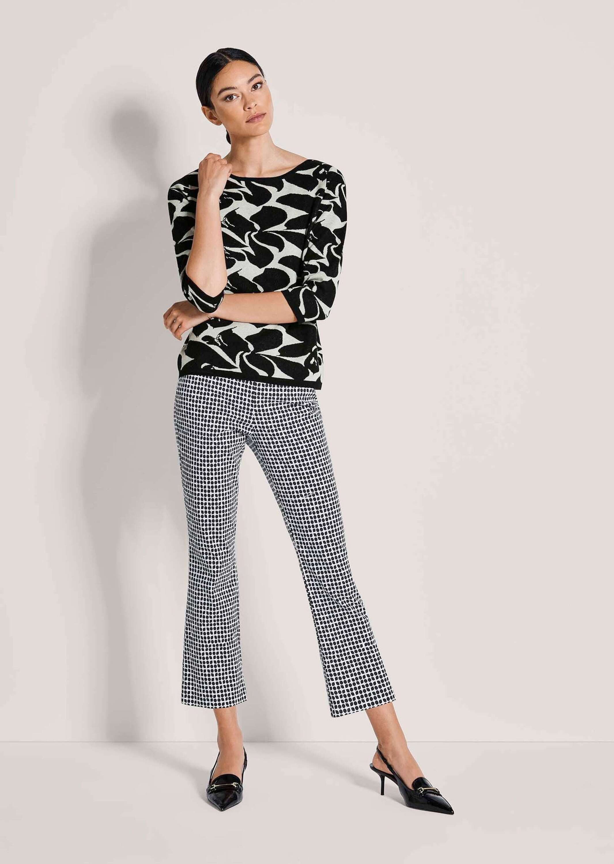 MADELEINE Strickpullover Jacquardpullover mit grafischem Muster Wollpullover mit U-Boot-Ausschnitt und 3/4-Arm