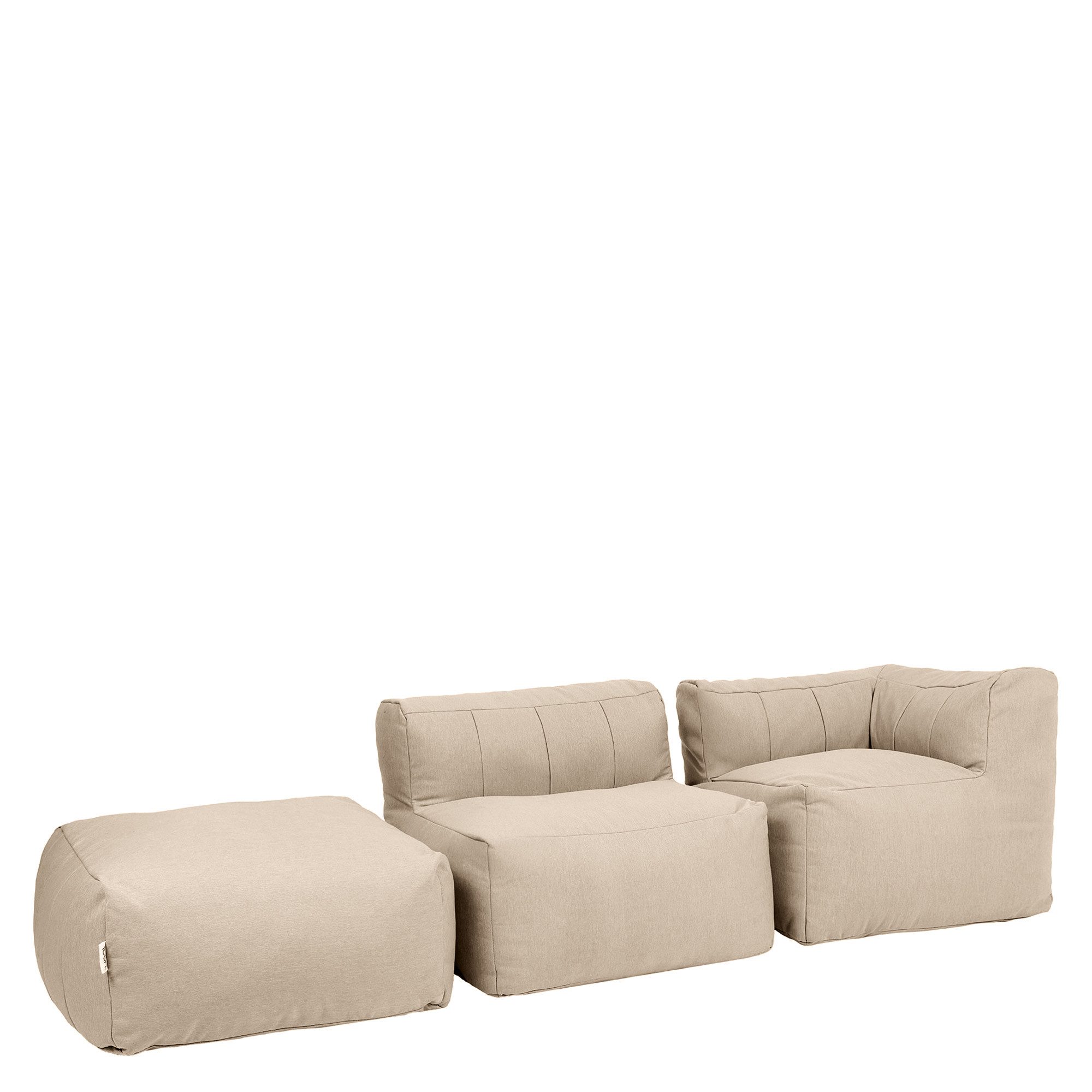 icon Gartenlounge-Set Modulares Outdoorsofa 3 Stück aus Olefin „Zen“, (Spar-Set, 1 x Ecksofa, 1 x Sessel, 1 x Hocker), Schaumstoff Füllung, für Wohnzimmer, für den Außenbereich, wetterfest
