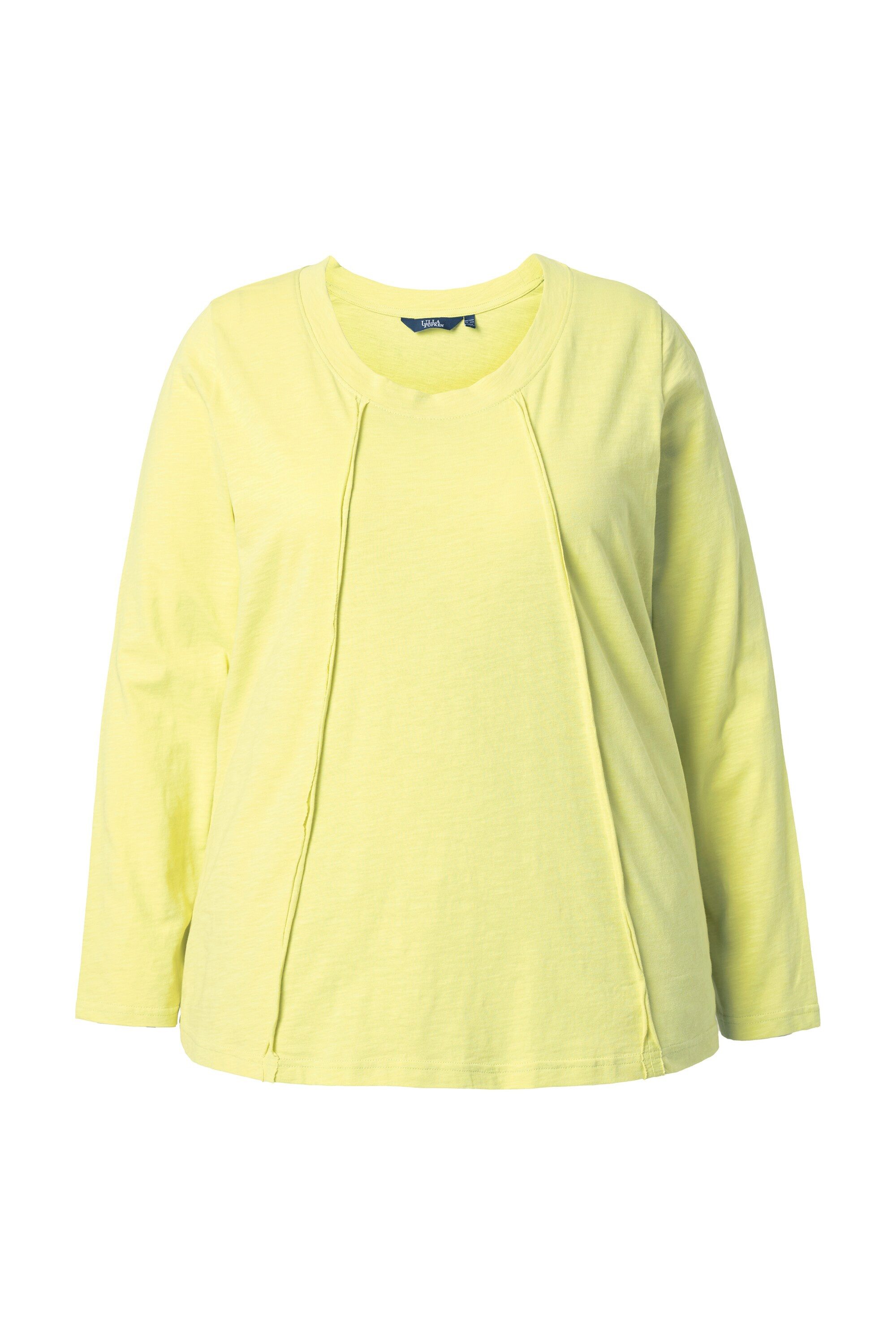 Ulla Popken Longsleeve Shirt offenkantige Nähte Classic Rundhals Langarm günstig online kaufen