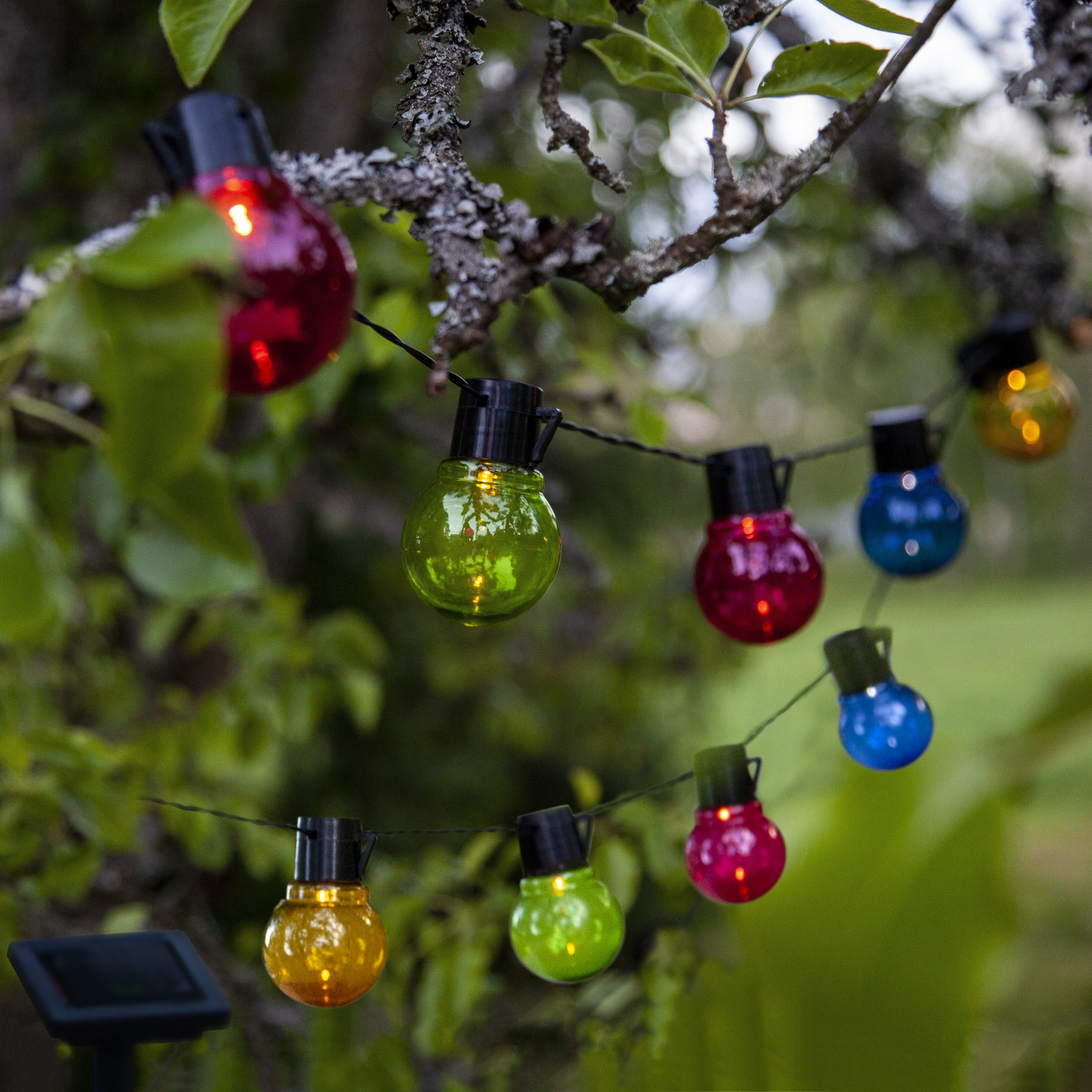STAR TRADING LED-Lichterkette Partaj multi, 10-flammig, bunte Cover, Kunststoff, ca. 1,80 m, Akku, Solar, Vierfarb-Karton