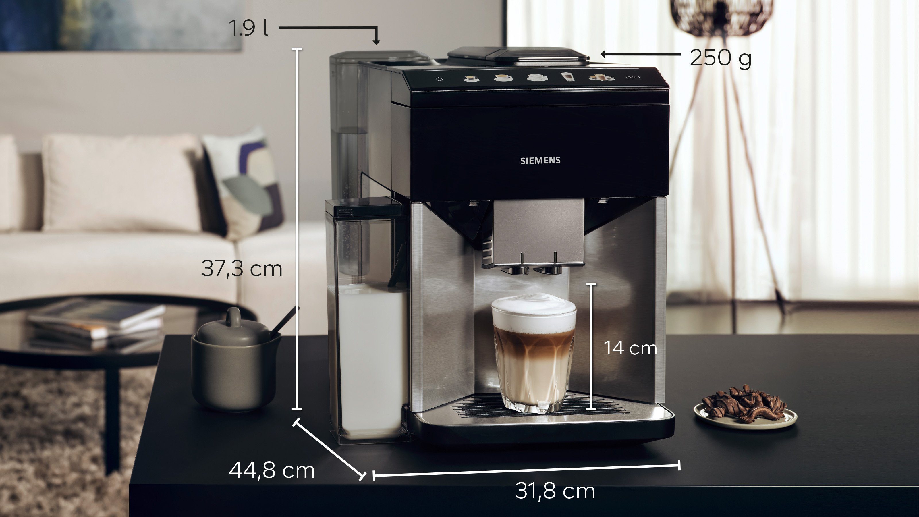 SIEMENS Kaffeevollautomat EQ500 integral TQ517D03, intuitives Farbdisplay, Doppeltassenfunktion, integrierter Milchbehälter, automatische Dampfreinigung, edelstahl