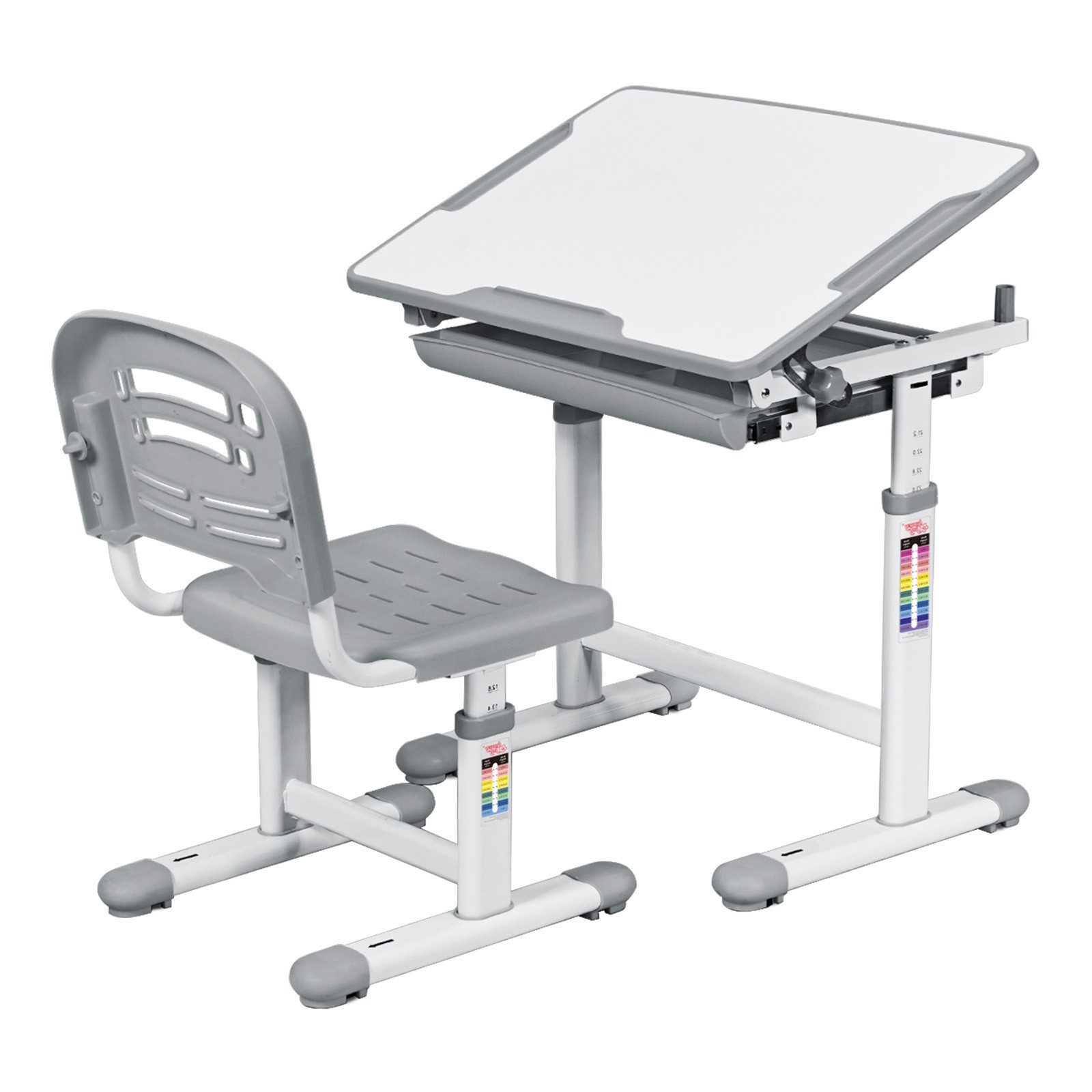 COSTWAY Kinderschreibtisch, mit Stuhl, höhenverstellbar, neigbar, Grau günstig online kaufen