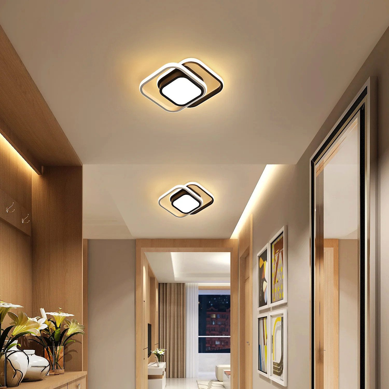 Riserva LED Deckenleuchte Moderne Quadratische LED Deckenleuchte Schwarz Weiß 32W Warmweiß, LED wechselbar