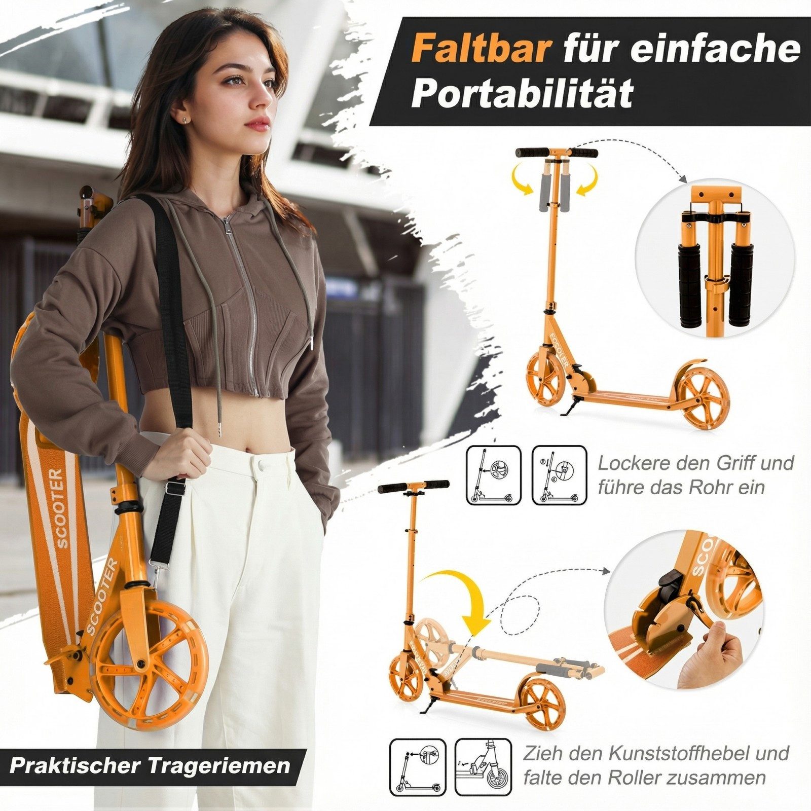COSTWAY Cityroller Tretroller, mit 2 LED Rädern, klappbar