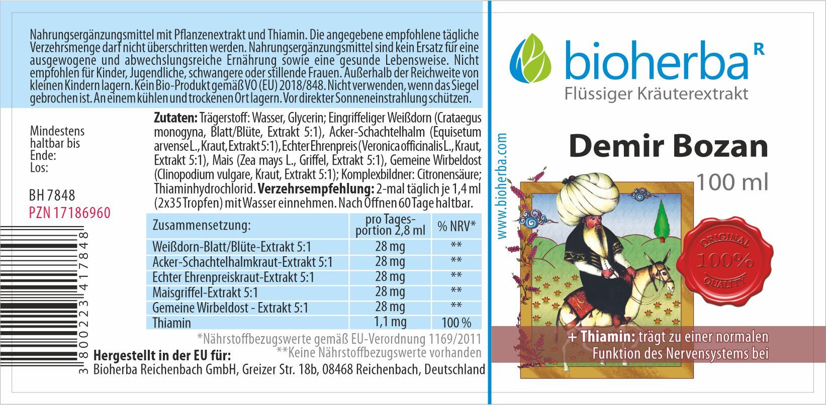 BIOHERBA R Bioherba Demir Bozan Tropfen Tinktur 100 ml Glasflasche, 1 er