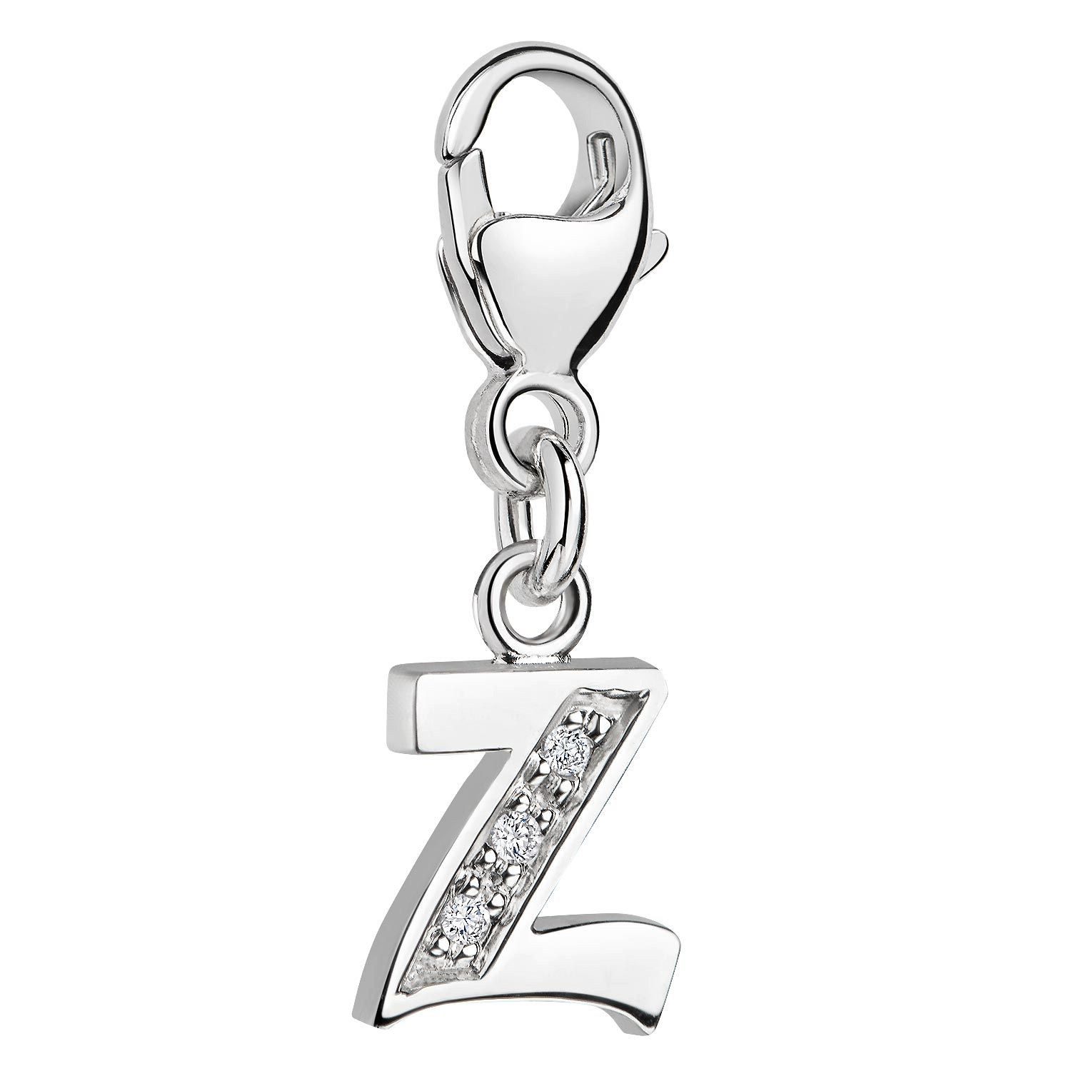Charm Buchstabe Silber Anhänger Buchstabe " Z " Alphabet Zirkonia weiß Silber C76