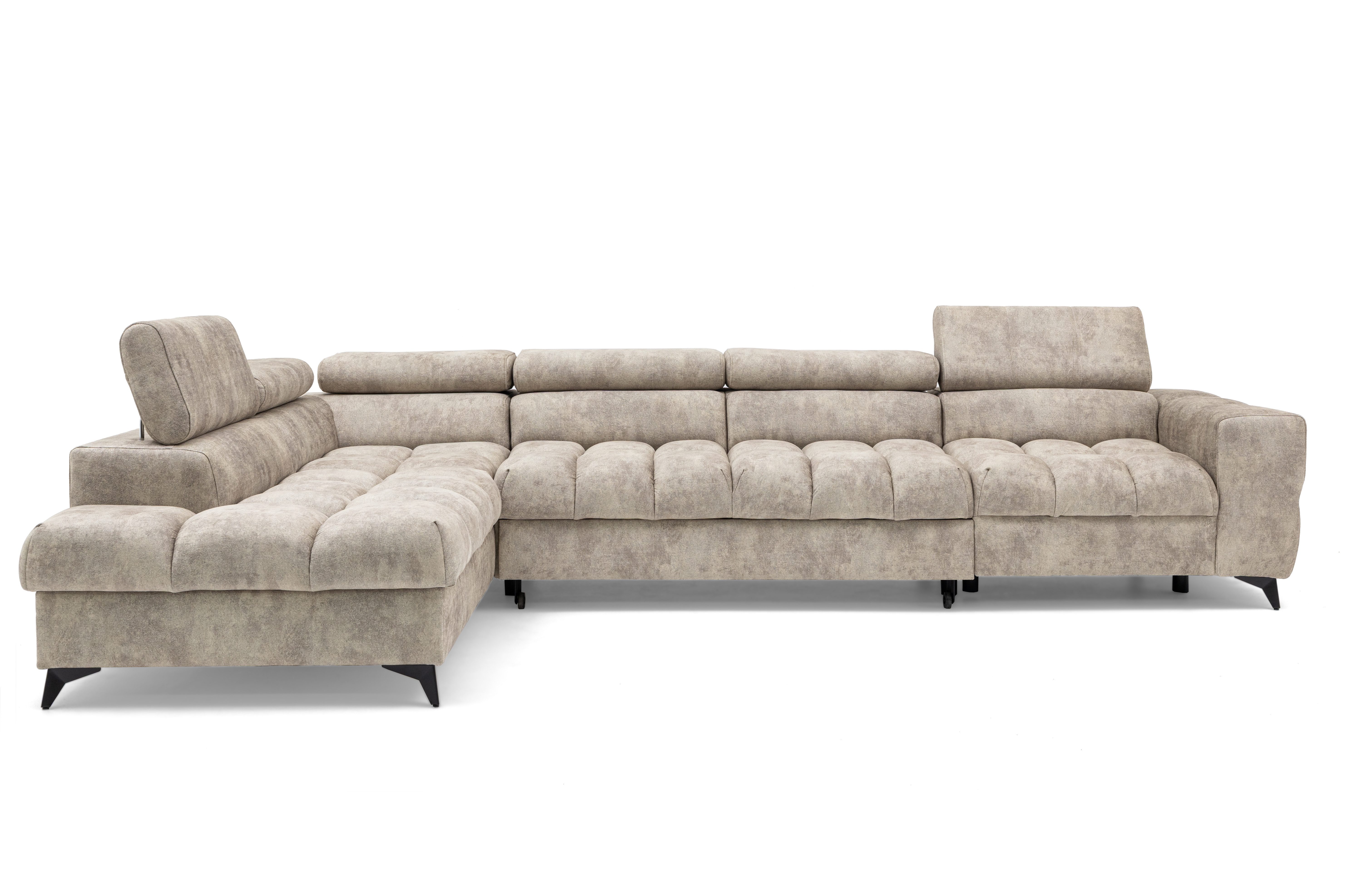 Muffo Ecksofa Pudding Maxi, Elegante starke Steppung, mit Bettkasten, verstellbaren Kopfstützen, mit Schalffunktion