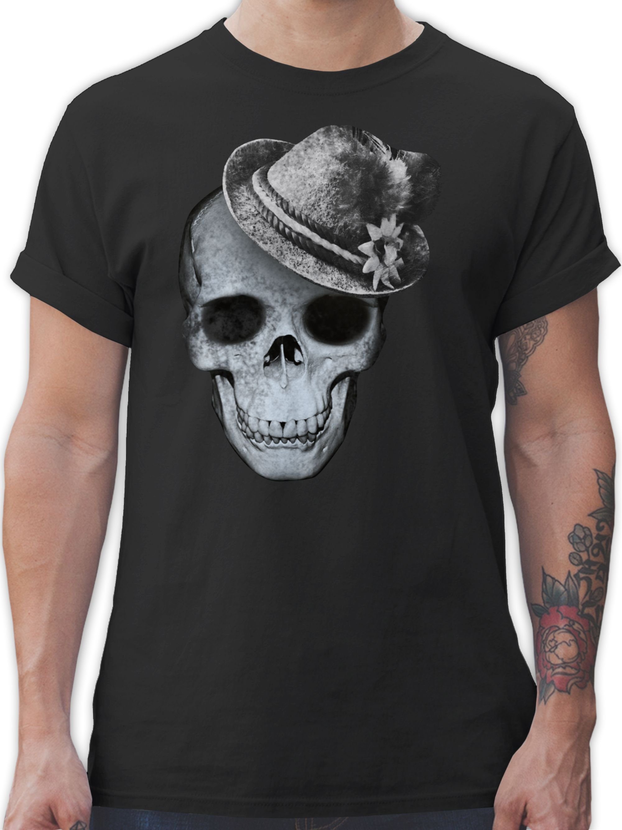 für Oktoberfest Filzhut Totenkopf Shirtracer Schwarz mit Mode 01 T-Shirt Herren