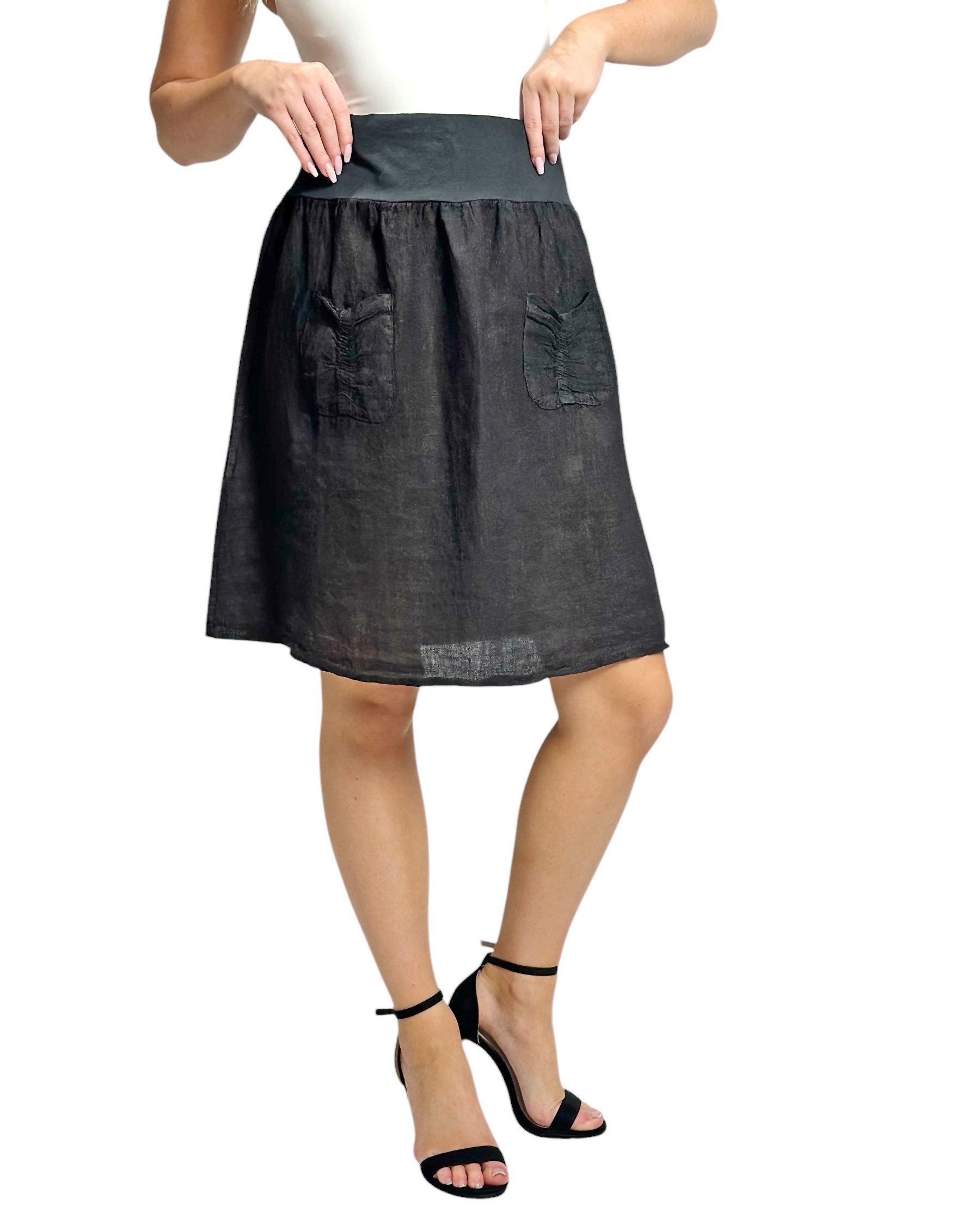 Mississhop A-Linien-Rock Leinen Rock Sommerrock locker Freizeit 100% Leinen M.358